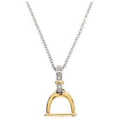 Roberto Coin Cheval Stirrup Diamond Two Tone 18K Gold Pendant Necklace