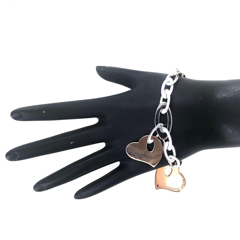 Roberto Coin Chic and Shine Three Heart Charm Link Bracelet 18 Karat Gold 1
