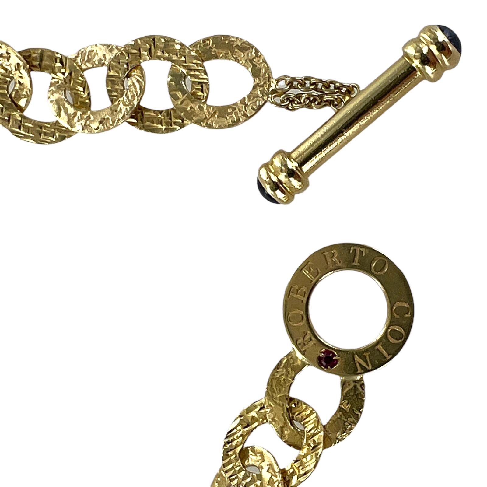 Roberto Coin Chic & Shine 18 Karat Yellow Gold Hammered Finish Link Bracelet In Excellent Condition In Boca Raton, FL