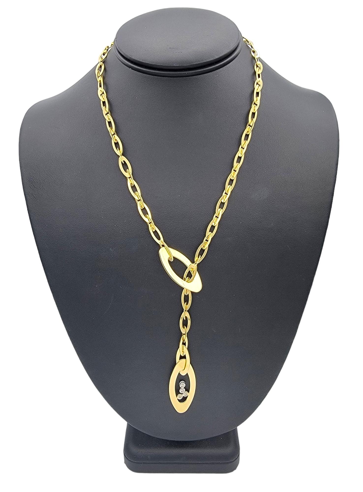 Roberto Coin Chic & Shine Diamond Lariat Style Necklace in 18 Karat Yellow Gold For Sale 2