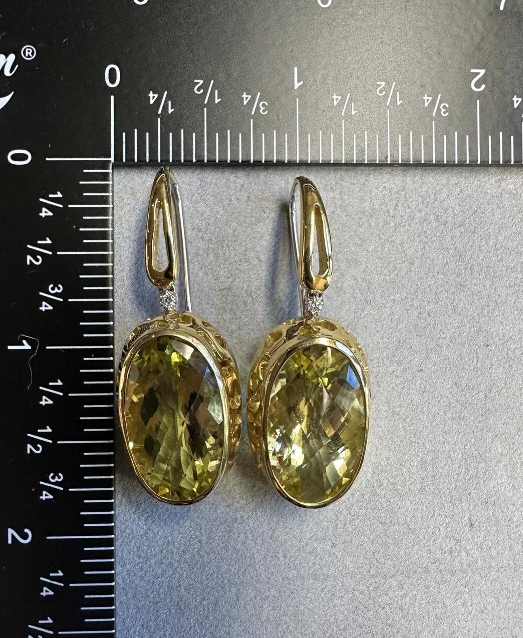 Round Cut Roberto Coin Citrine and Diamond Drop Earrings in 18k Yellow Gold For Sale