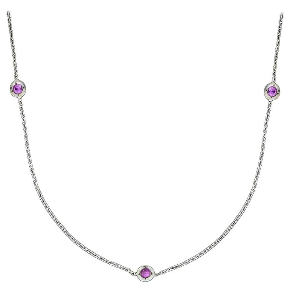 Roberto Coin Classic White Gold Pink Sapphire Chain Necklace