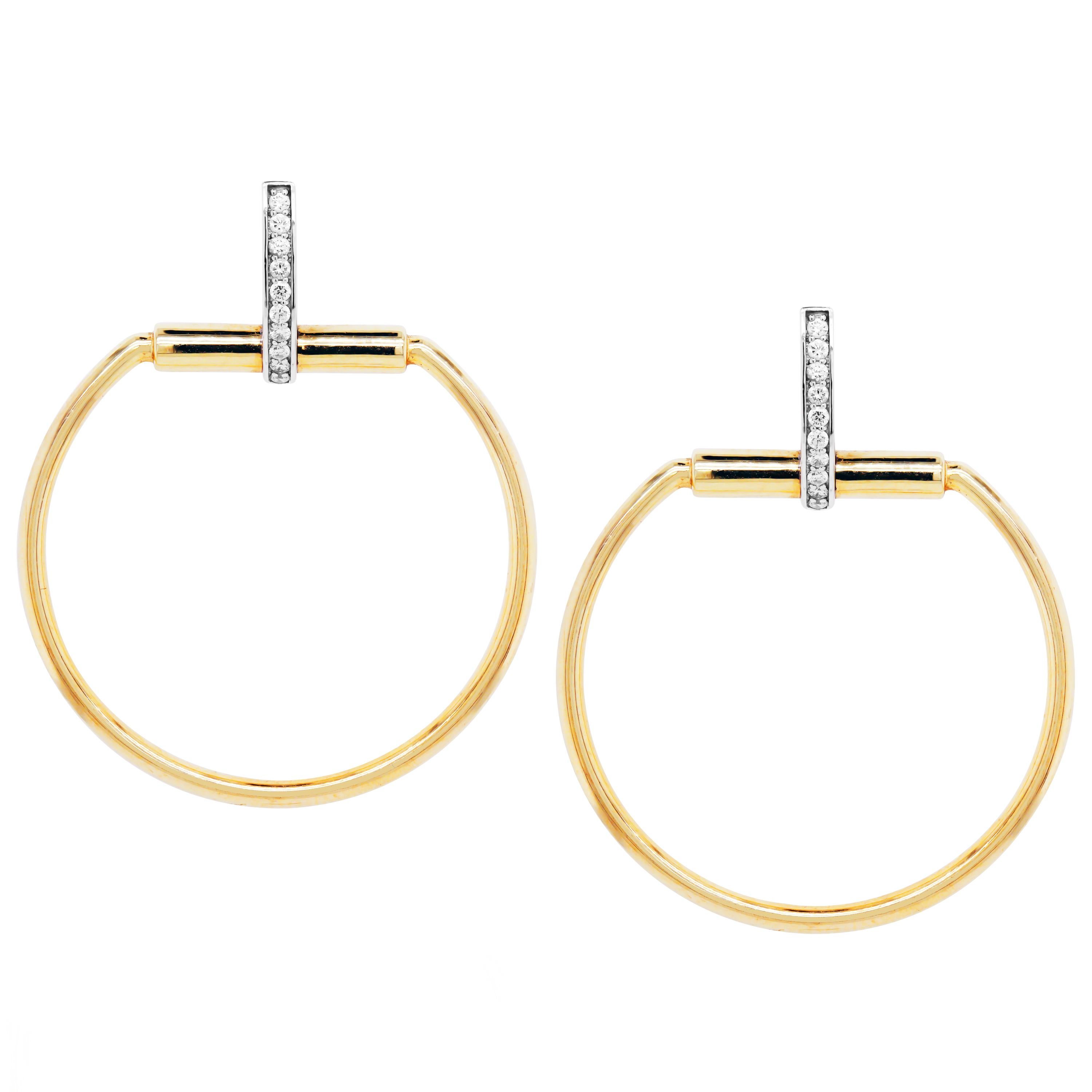Round Cut Roberto Coin Classica Parisienne Yellow Gold Small Diamond Circle Drop Earrings 