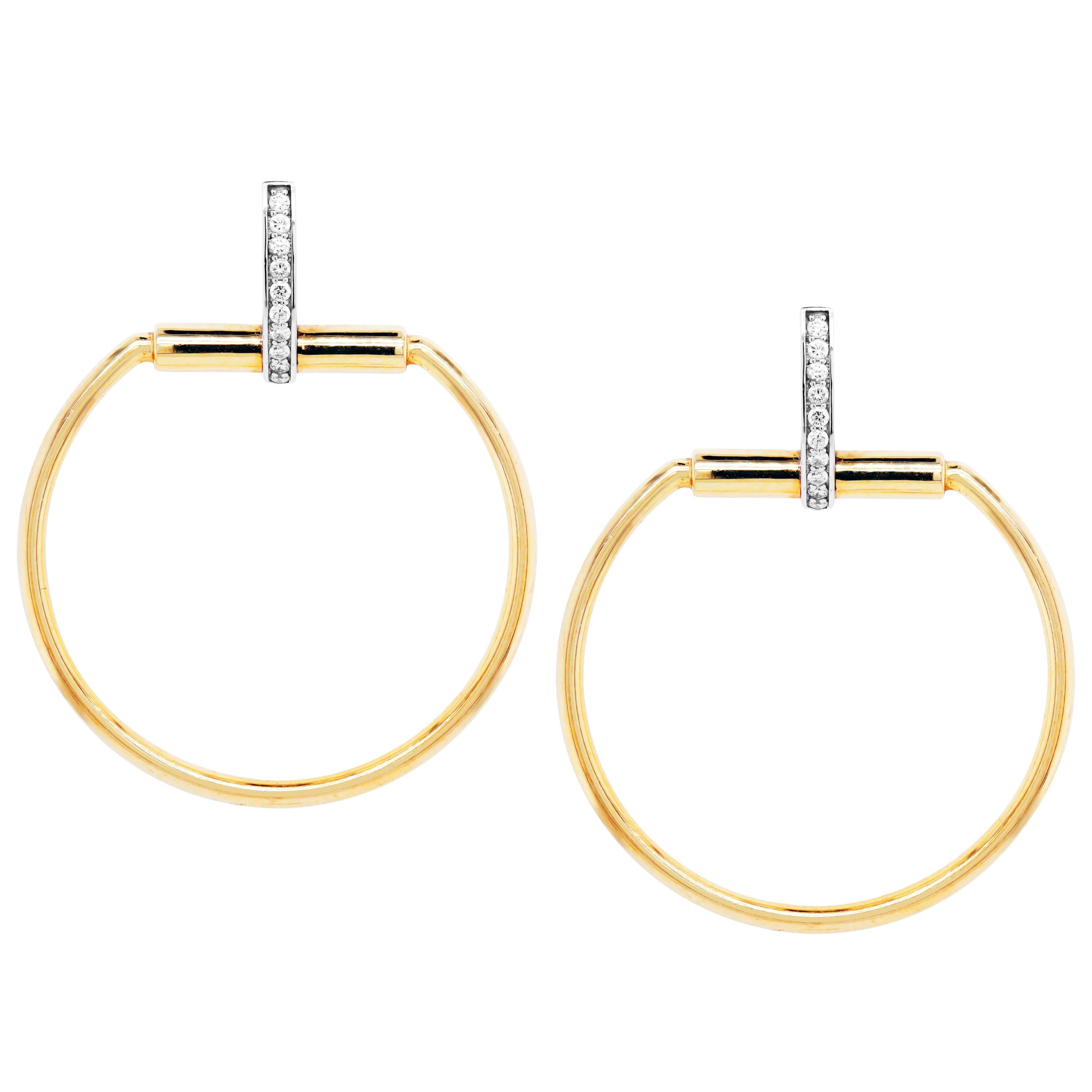 Roberto Coin Classica Parisienne Yellow Gold Small Diamond Circle Drop Earrings 