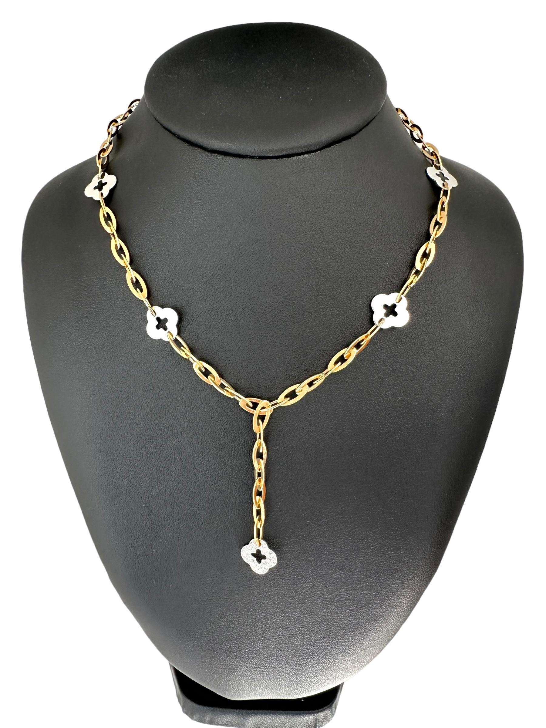 Modern Roberto Coin Clover Chic and Shine Gold Links Necklace For Sale