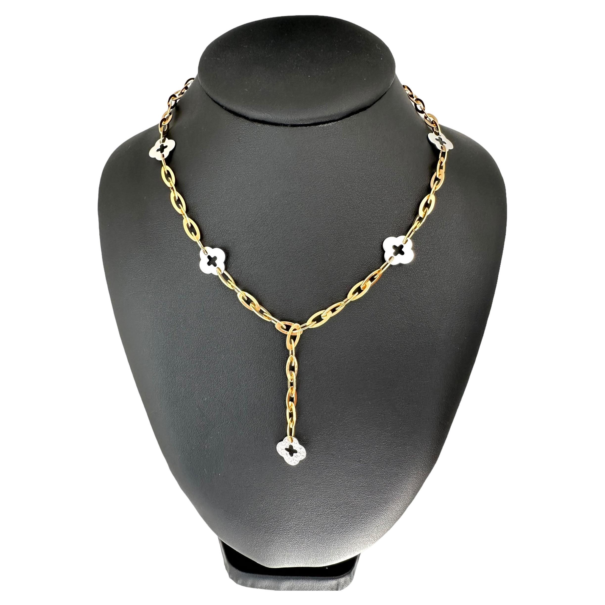 Roberto Coin Clover Chic and Shine Gold Links Necklace For Sale