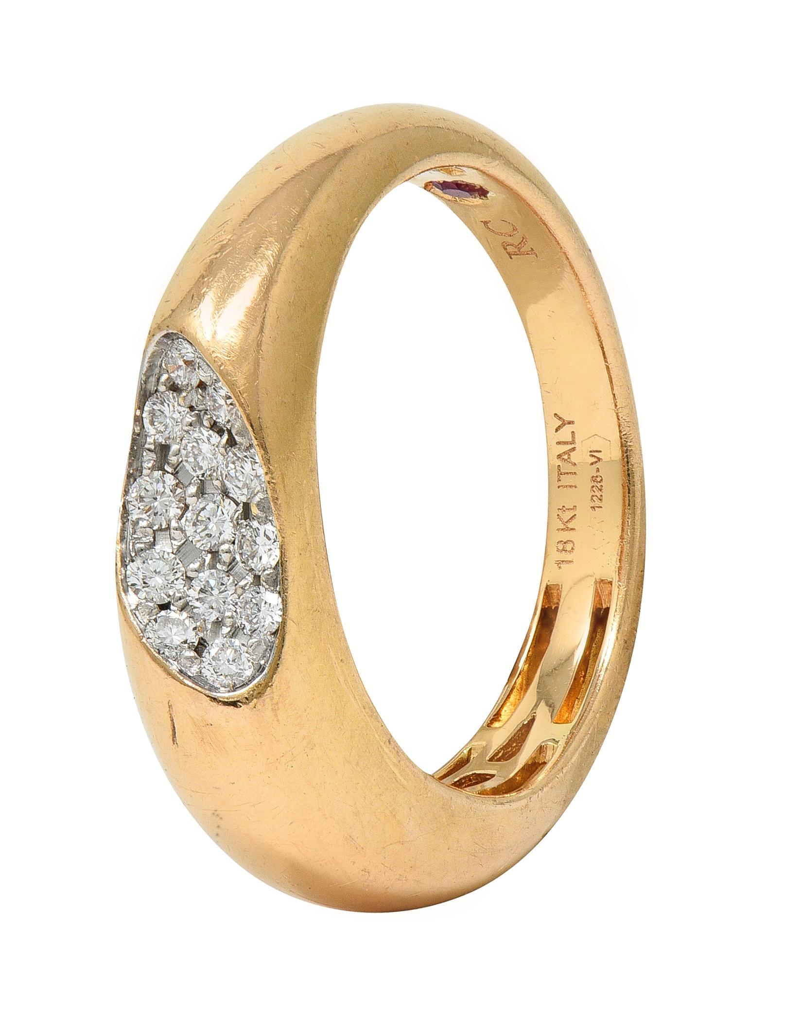 Roberto Coin Zeitgenössischer Diamant 18 Karat zweifarbiges Gold gewölbter Capri Band Ring im Angebot 6