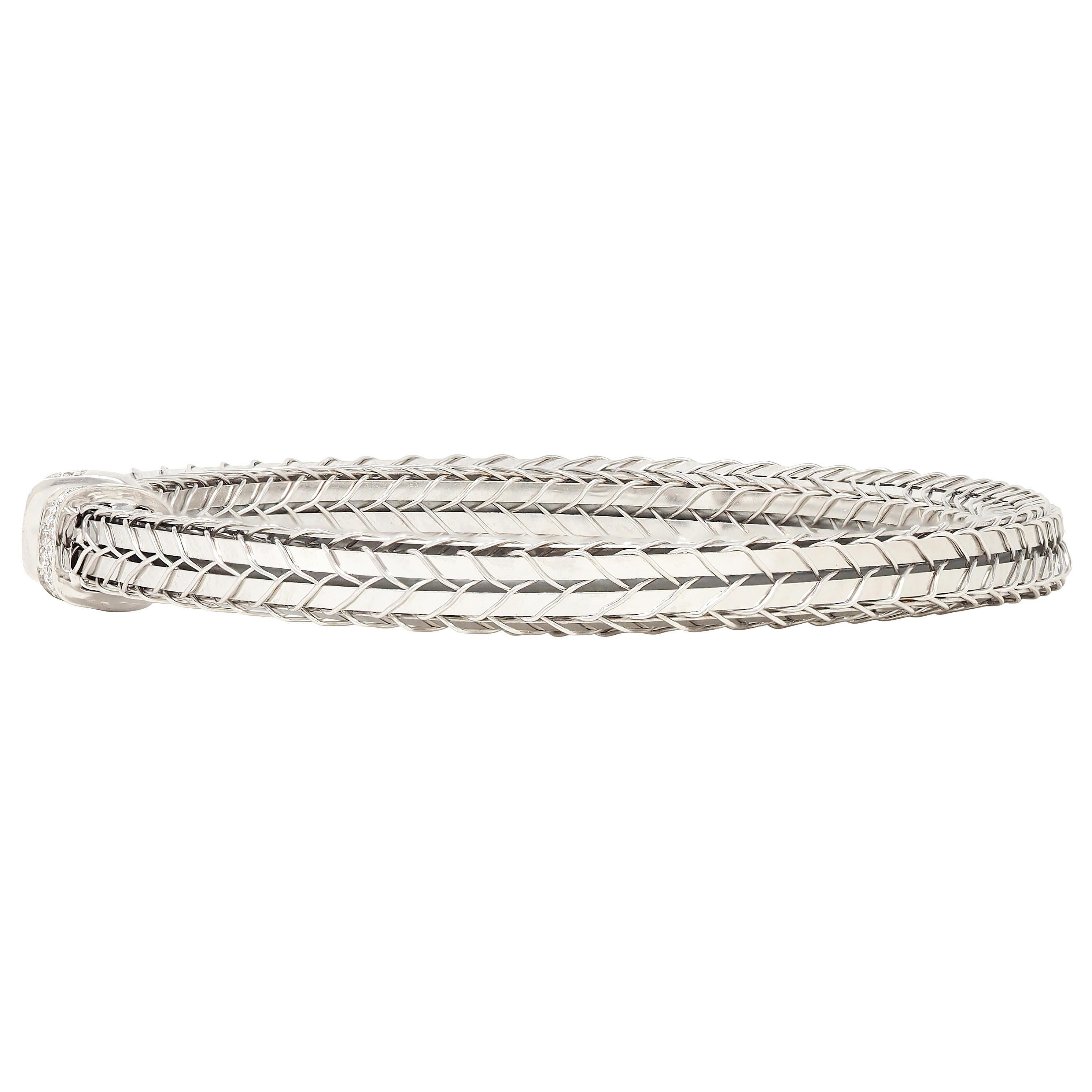 Contemporaneo Roberto Coin Bracciale contemporaneo in oro bianco 18 carati con diamanti e intreccio di grano in vendita