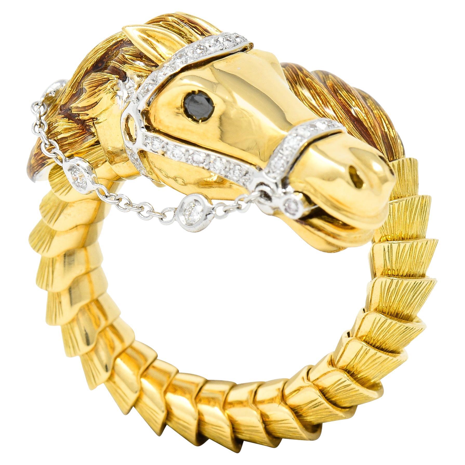 Roberto Coin Contemporary Diamond Enamel 18 Karat Two-Tone Gold Horse Ring