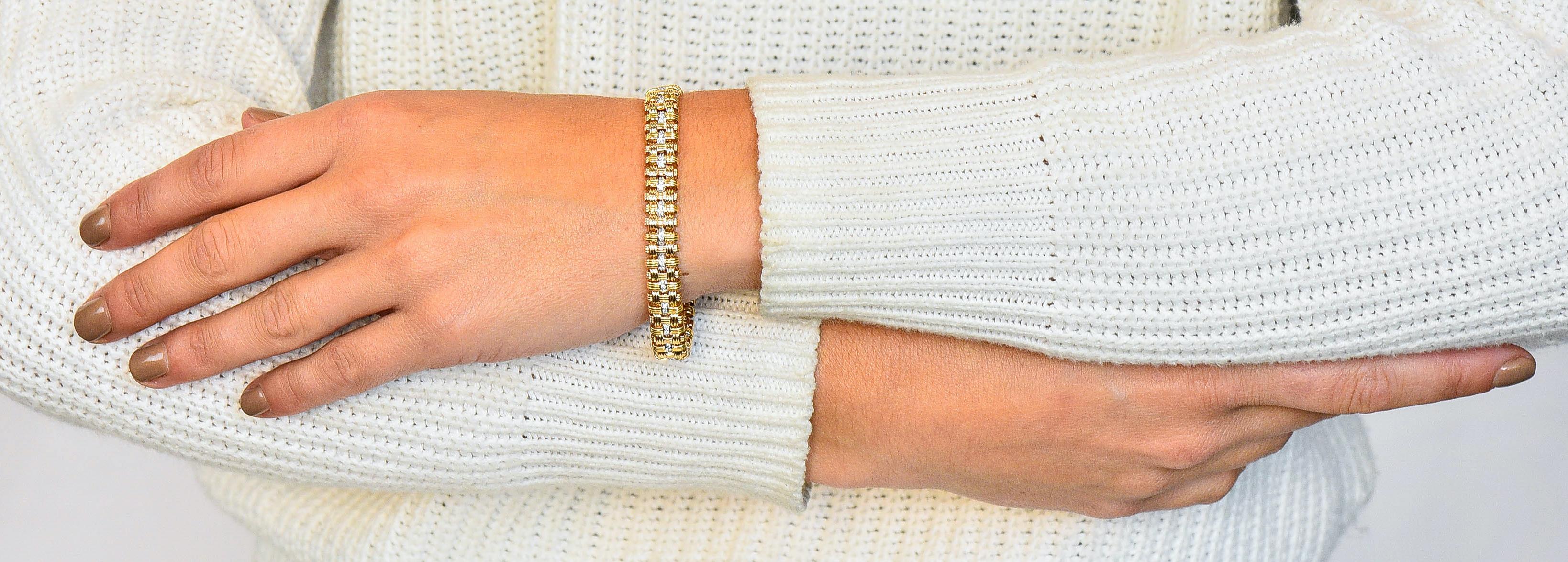 Roberto Coin Diamond 18 Karat Gold Appassionata Woven Link Bracelet 5