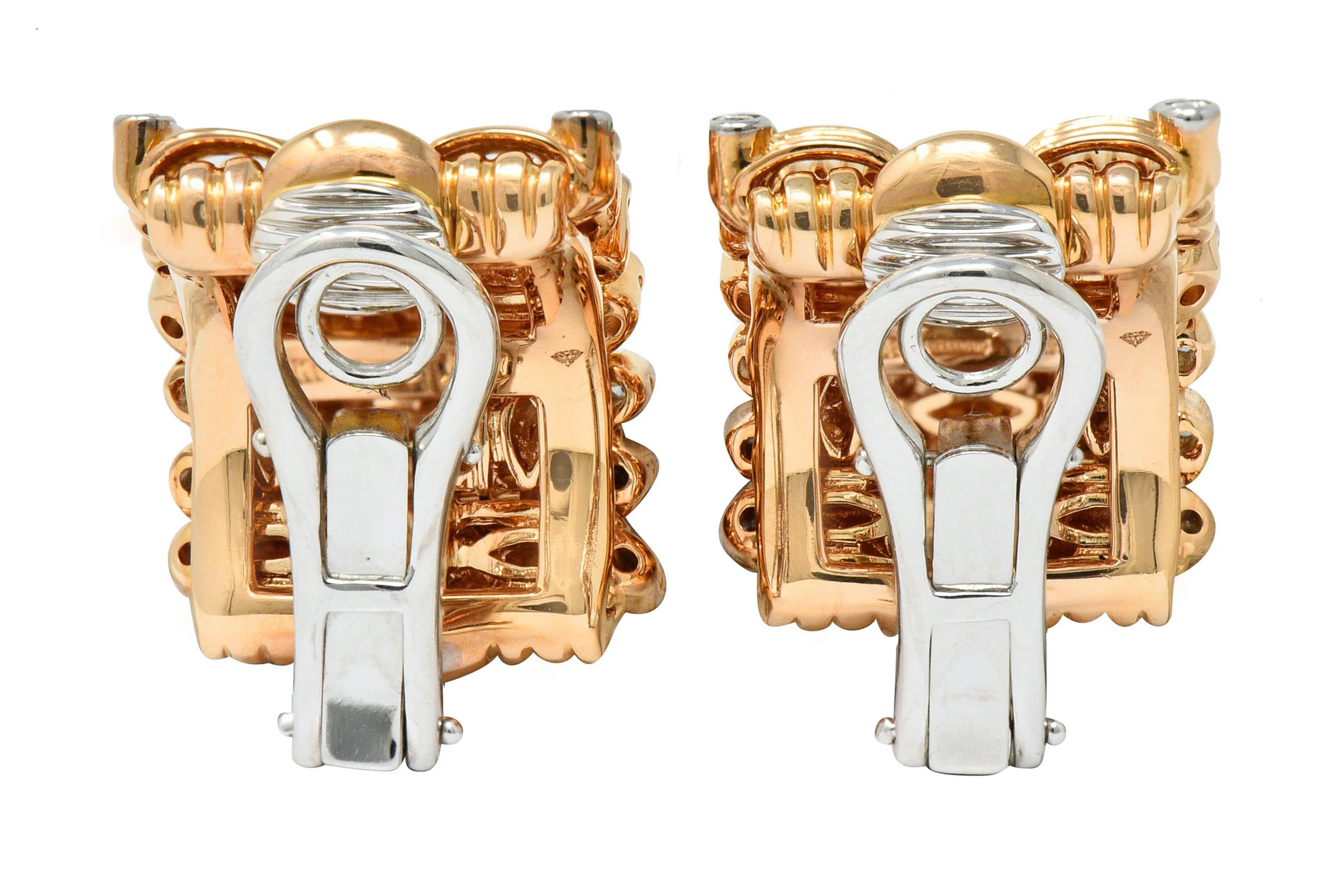 Contemporary Roberto Coin Diamond 18 Karat Rose Gold Appassionata Earrings