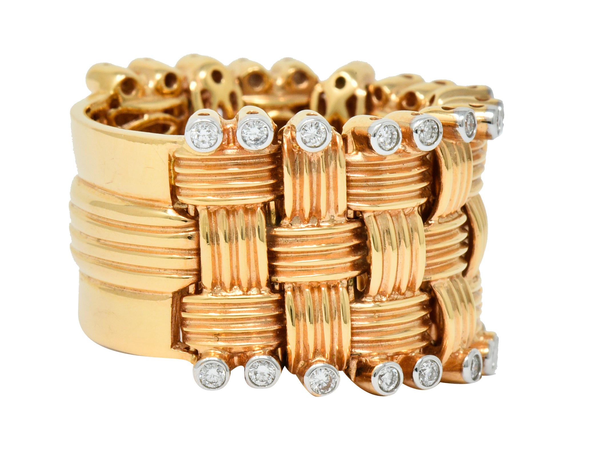 Contemporary Roberto Coin Diamond 18 Karat Rose Gold Flexible Appassionata Band Ring