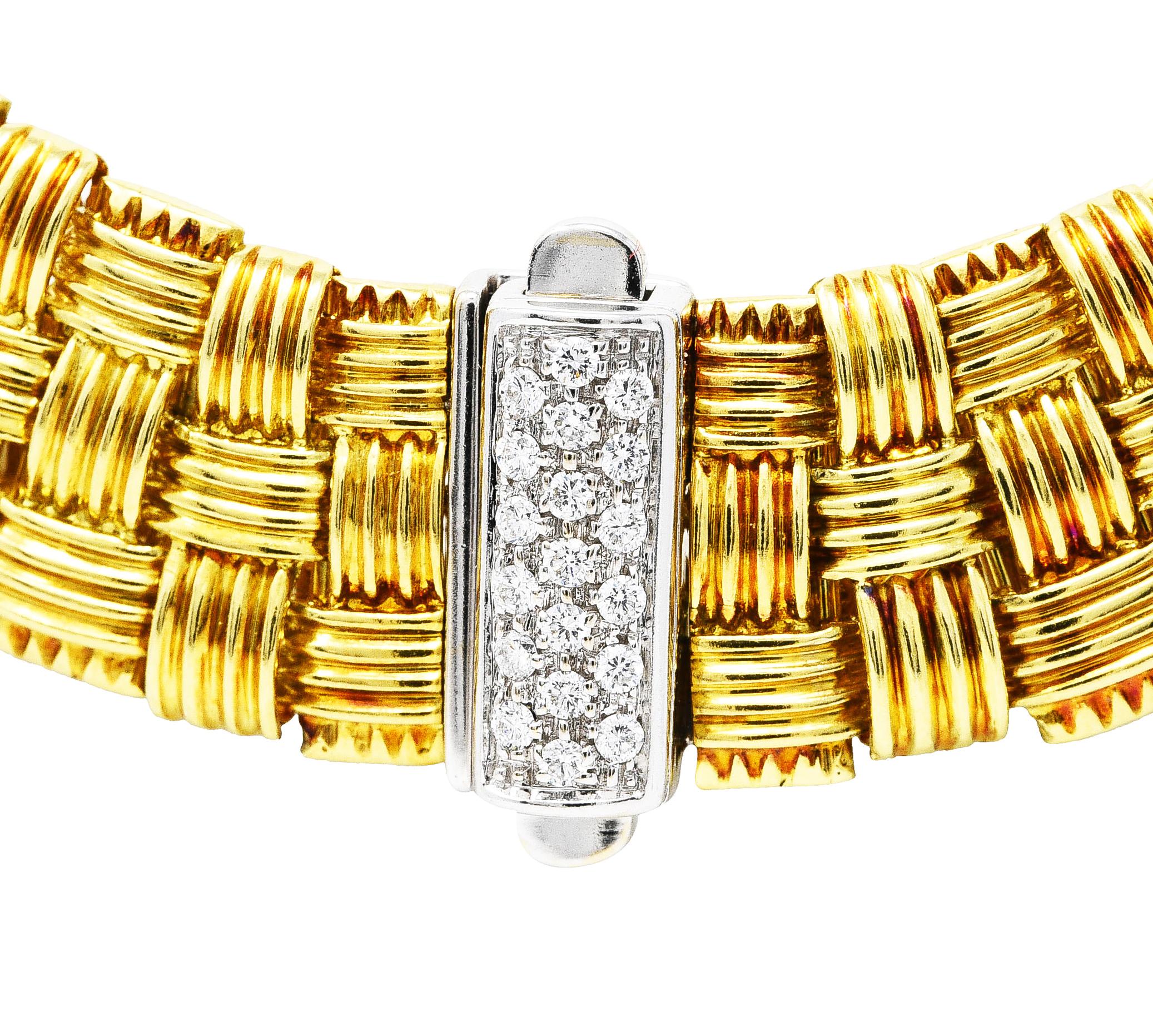 Women's or Men's Roberto Coin Diamond 18 Karat Two-Tone Appassionata Woven Collar Necklace