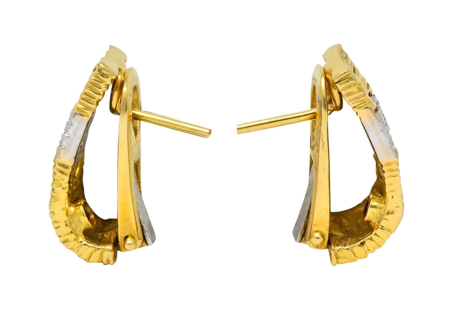 Round Cut Roberto Coin Diamond 18 Karat Two-Tone Gold Italian Elephantina Earrings