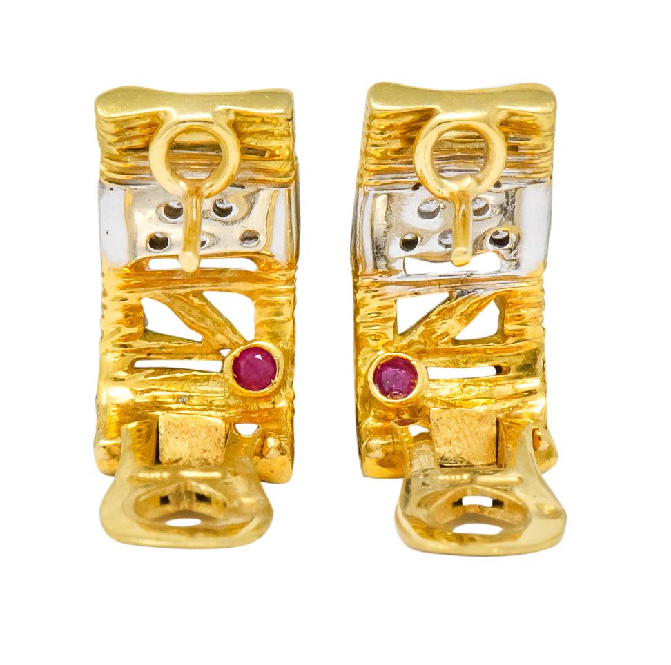 Women's or Men's Roberto Coin Diamond 18 Karat Two-Tone Gold Italian Elephantina Earrings