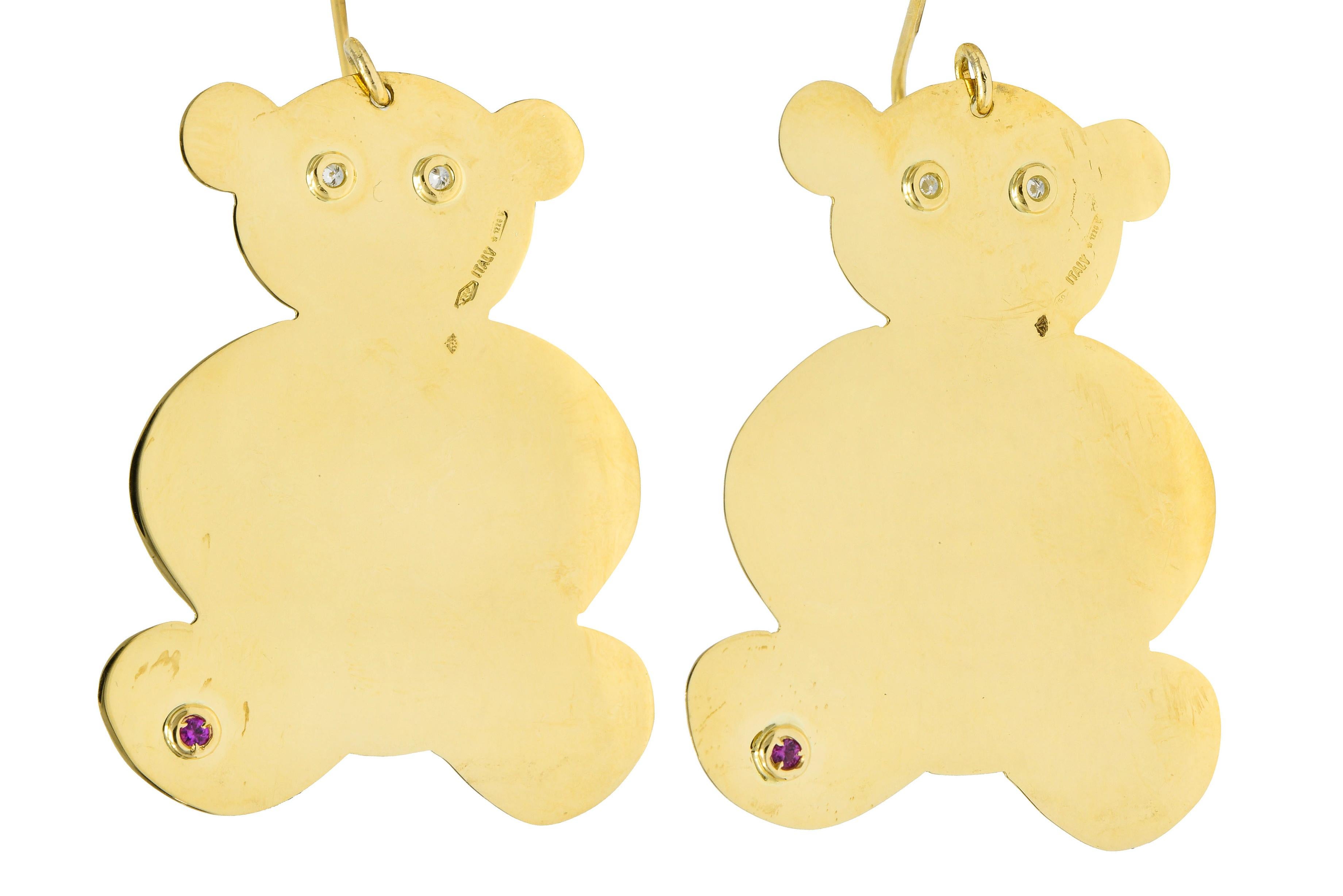 Contemporary Roberto Coin Diamond 18 Karat Yellow Gold Bear Drop Earrings
