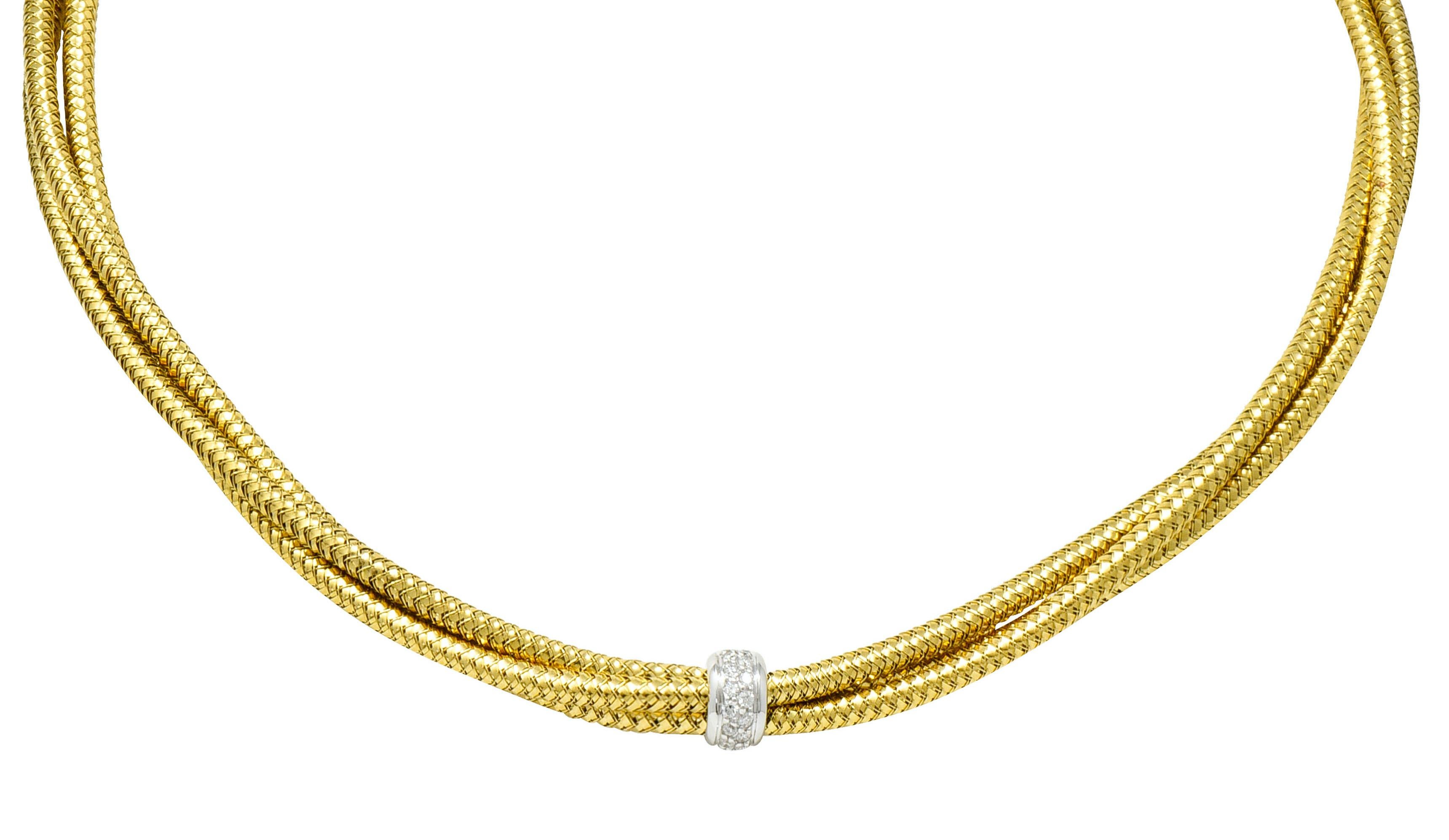 Contemporary Roberto Coin Diamond 18 Karat Yellow Gold Two-Tone Multi-Strand Necklace