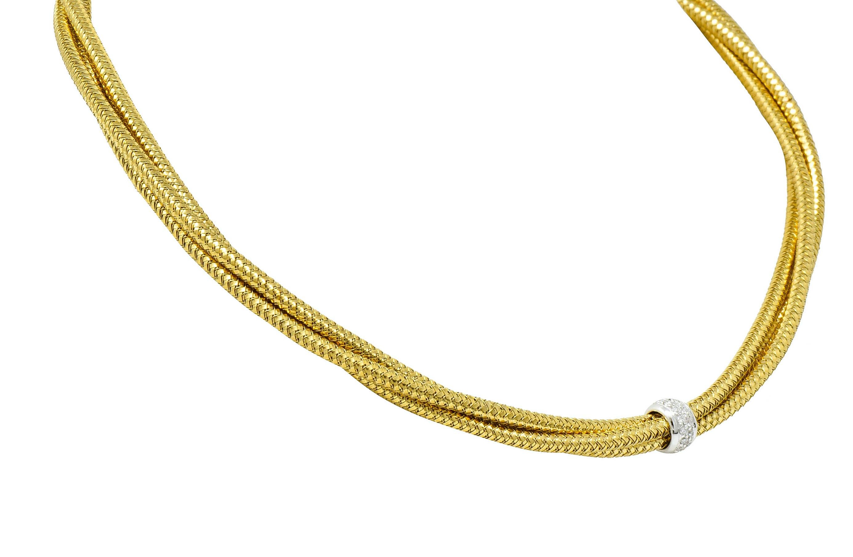 Brilliant Cut Roberto Coin Diamond 18 Karat Yellow Gold Two-Tone Multi-Strand Necklace