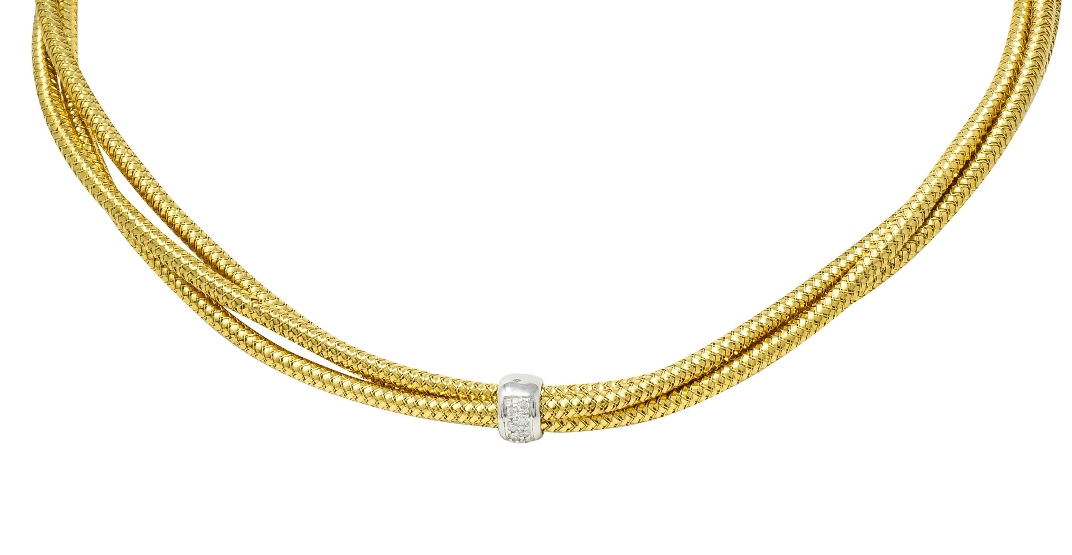 Roberto Coin Diamond 18 Karat Yellow Gold Two-Tone Multi-Strand Necklace In Excellent Condition In Philadelphia, PA