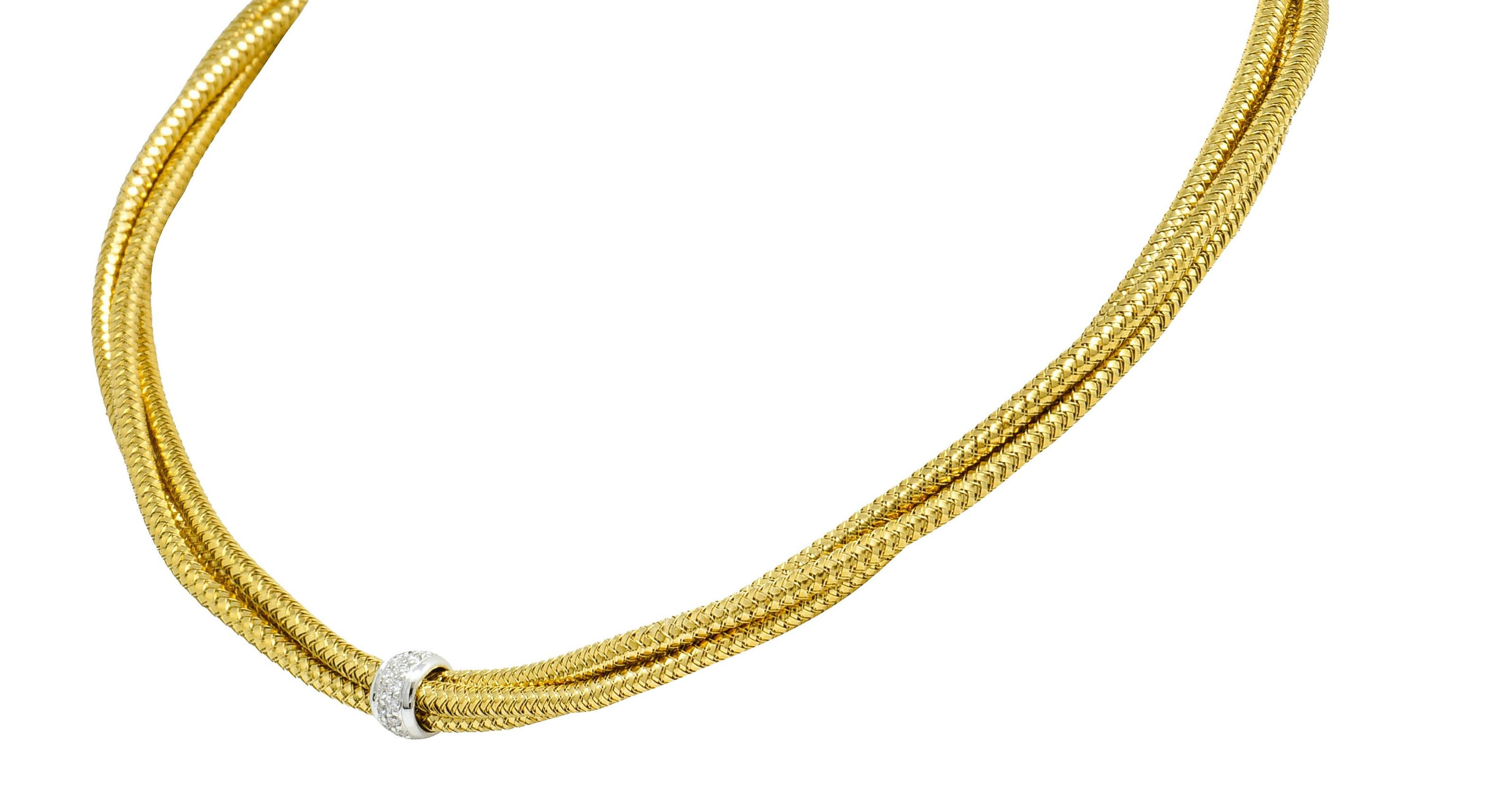 Women's or Men's Roberto Coin Diamond 18 Karat Yellow Gold Two-Tone Multi-Strand Necklace