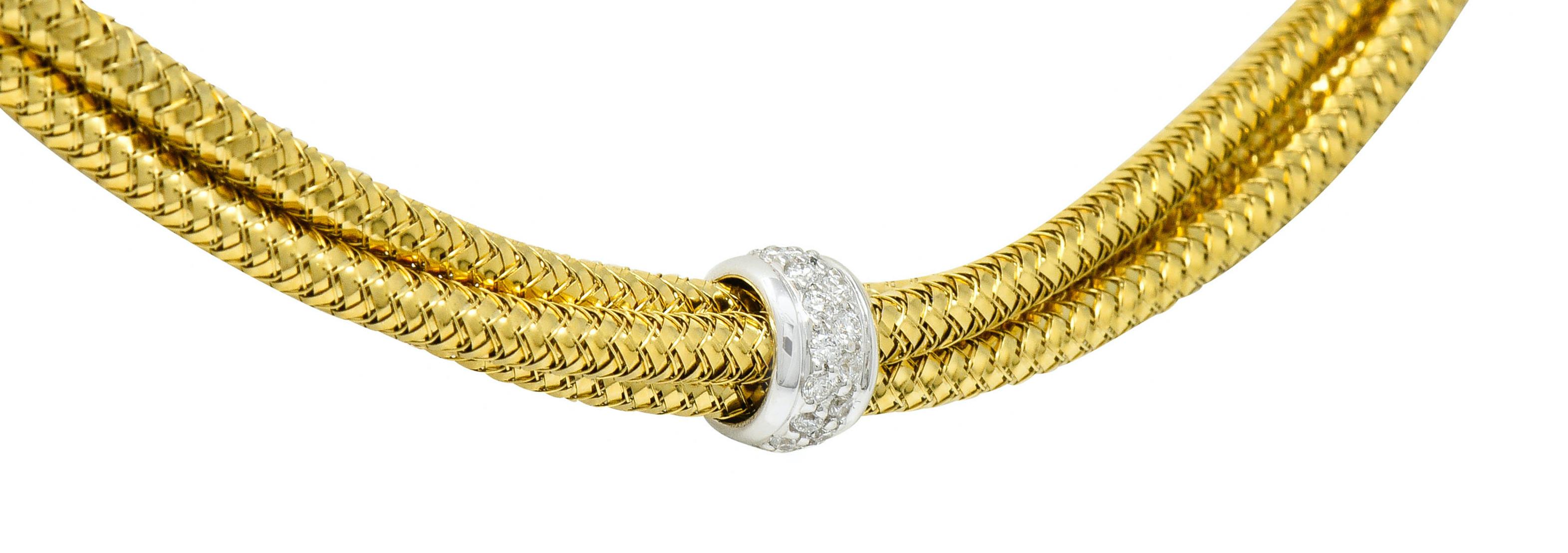 Roberto Coin Diamond 18 Karat Yellow Gold Two-Tone Multi-Strand Necklace 2