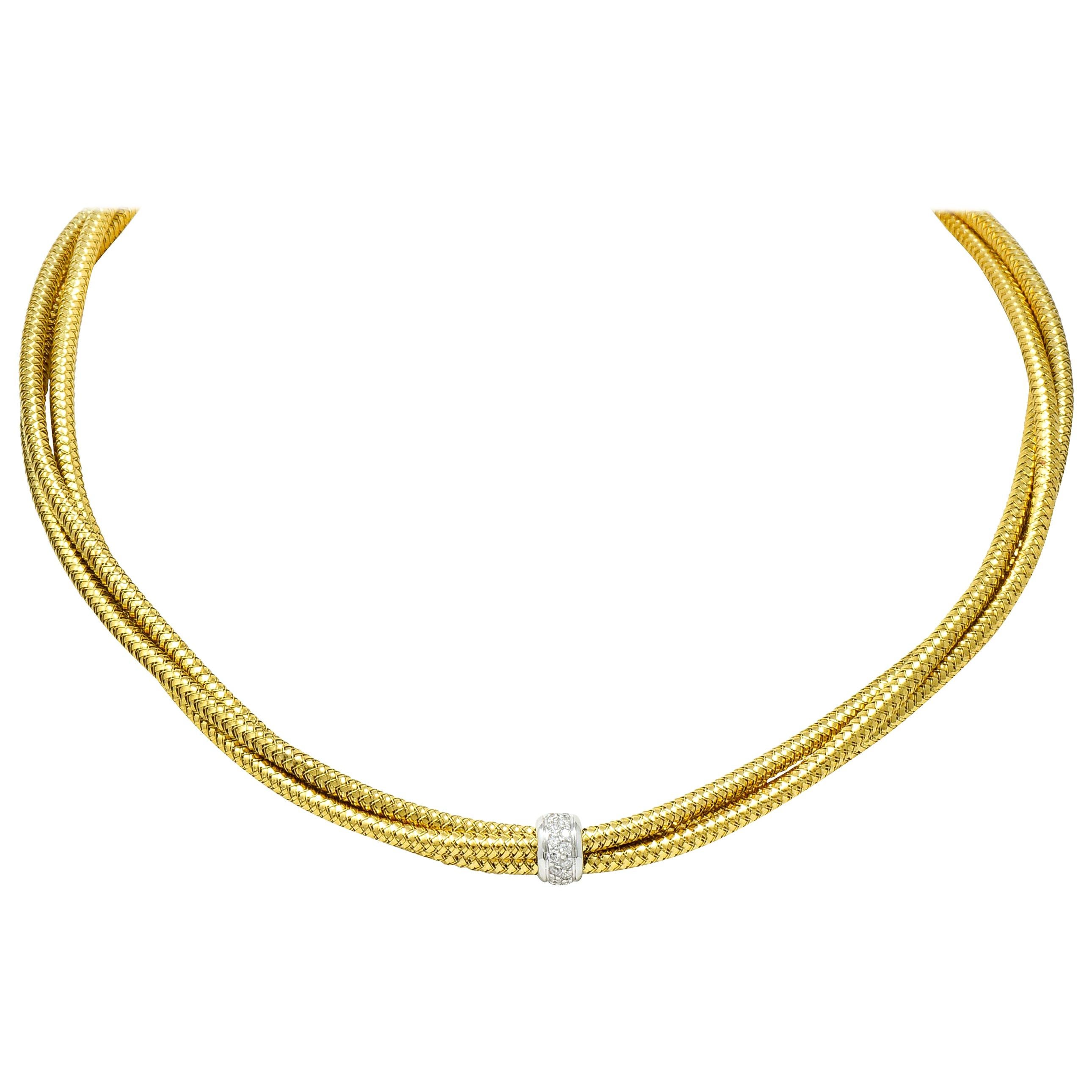 Roberto Coin Diamond 18 Karat Yellow Gold Two-Tone Multi-Strand Necklace