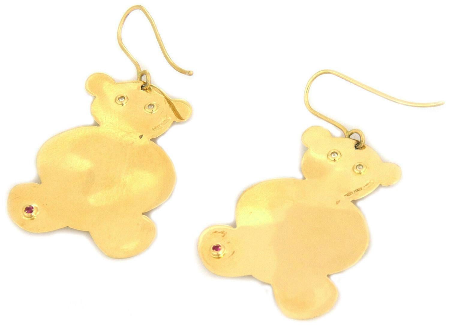 Modern Roberto Coin Diamond 18k Yellow Gold Full Figure Bear Hook Dangle Earrings For Sale