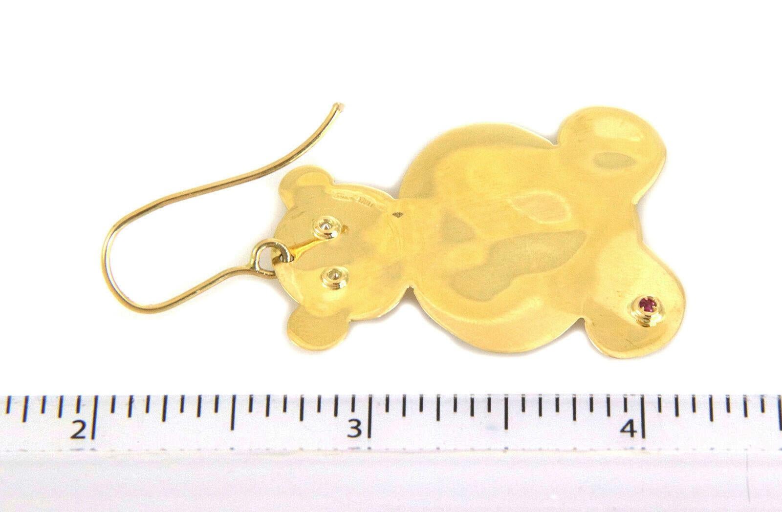 Roberto Coin Diamond 18k Yellow Gold Full Figure Bear Hook Dangle Earrings In Excellent Condition For Sale In Boca Raton, FL