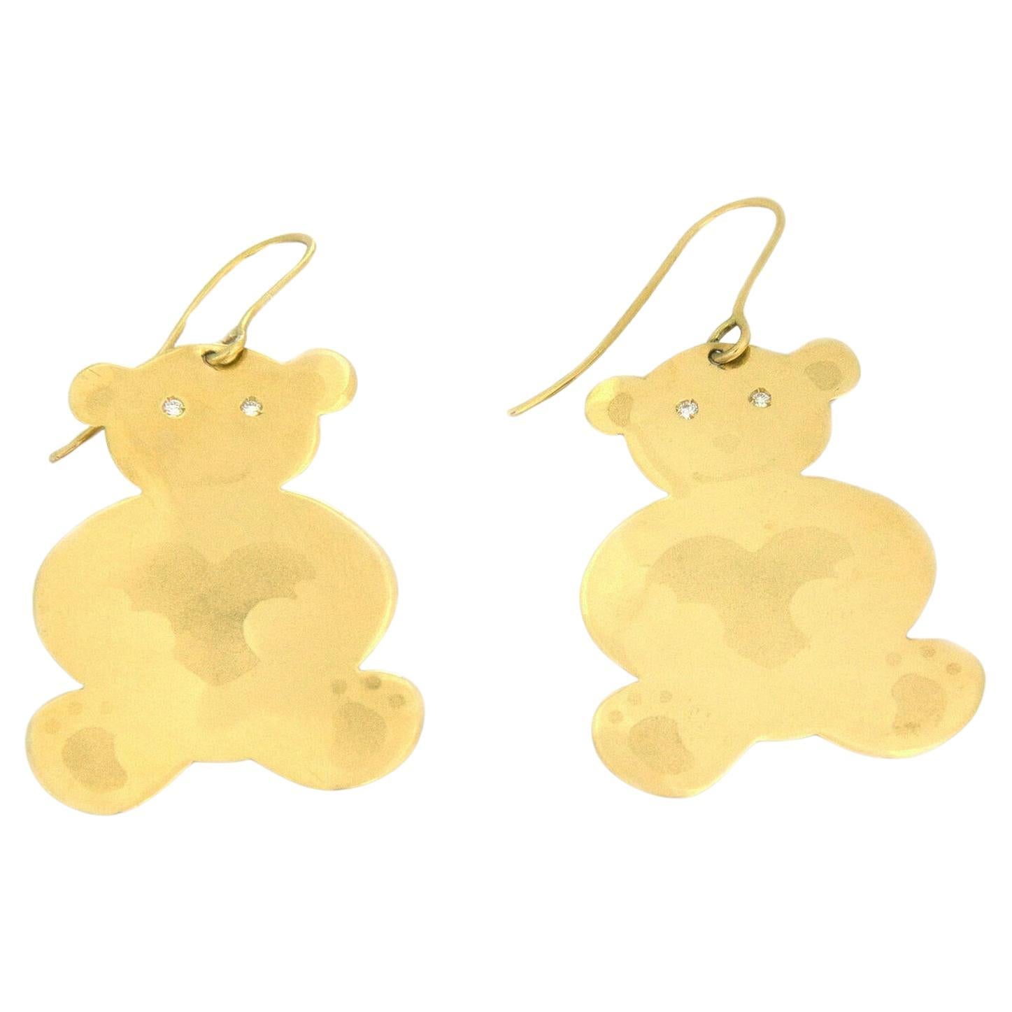 Roberto Coin Diamond 18k Yellow Gold Full Figure Bear Hook Dangle Earrings For Sale