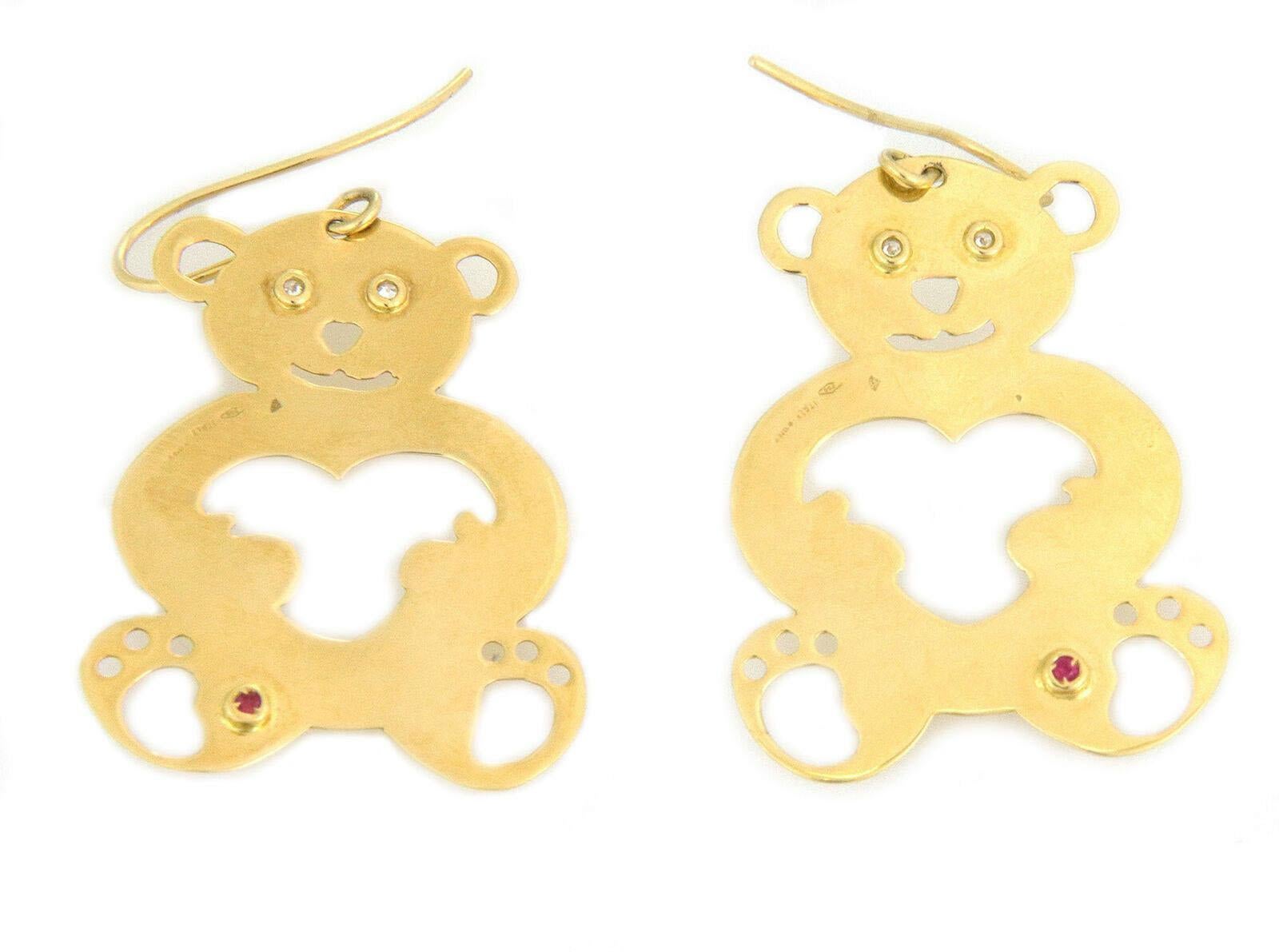 Modern Roberto Coin Diamond 18k Yellow Gold Teddy Bear Hook Dangle Earrings For Sale