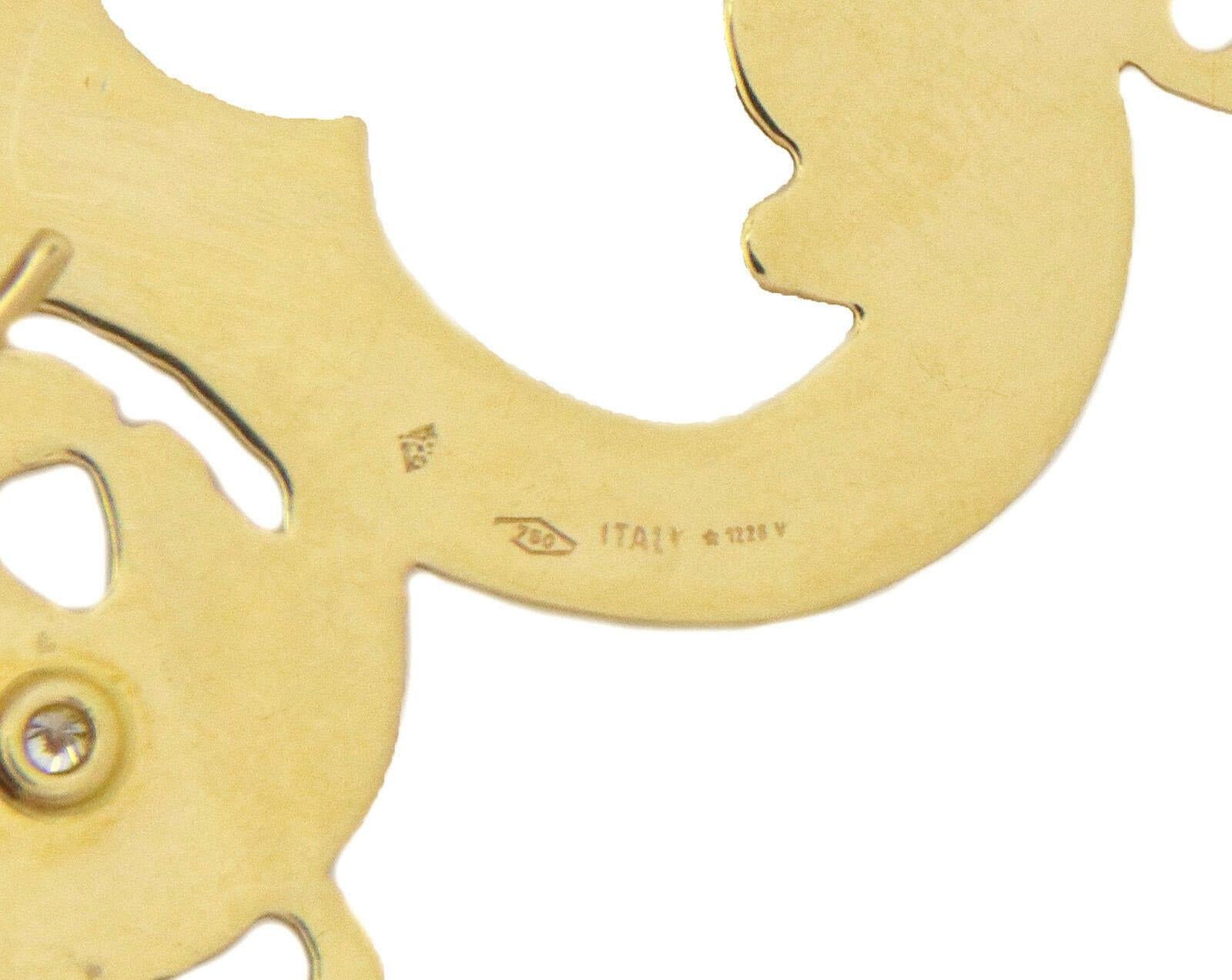 Taille brillant Roberto Coin Pendants d'oreilles « Teddy Bear Hook » en or jaune 18k avec diamants en vente