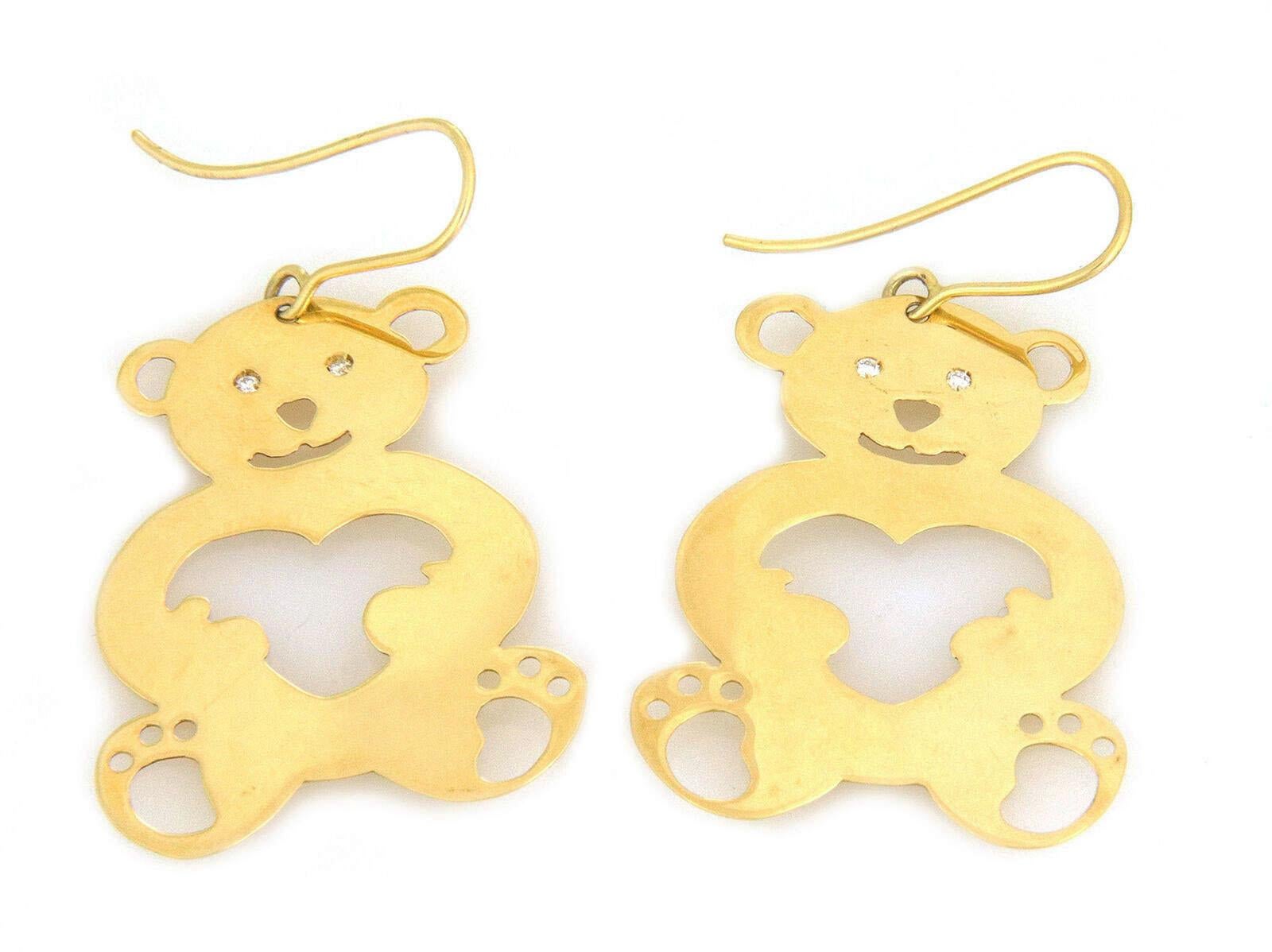 Roberto Coin Diamond 18k Yellow Gold Teddy Bear Hook Dangle Earrings For Sale 1