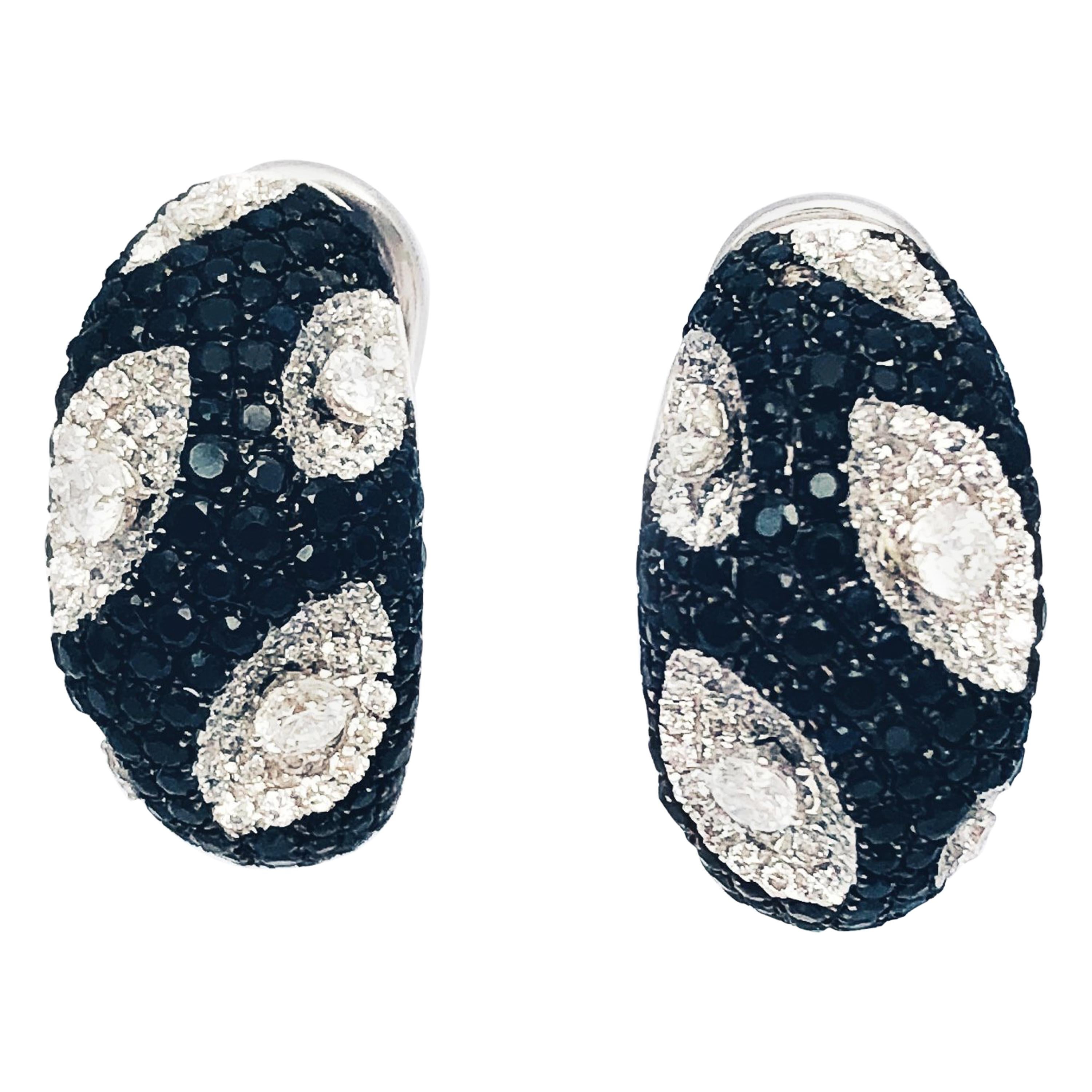Roberto Coin Diamond and Black Sapphire Huggie Earrings