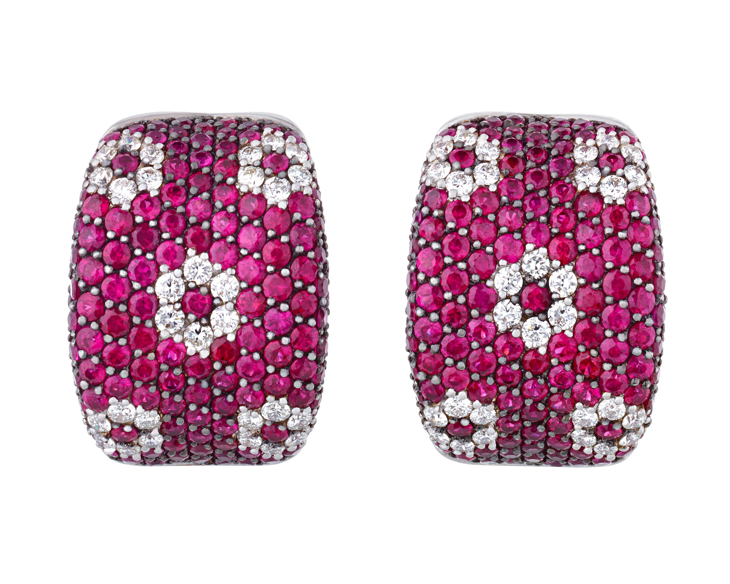 Round Cut Roberto Coin Diamond and Ruby Earrings For Sale