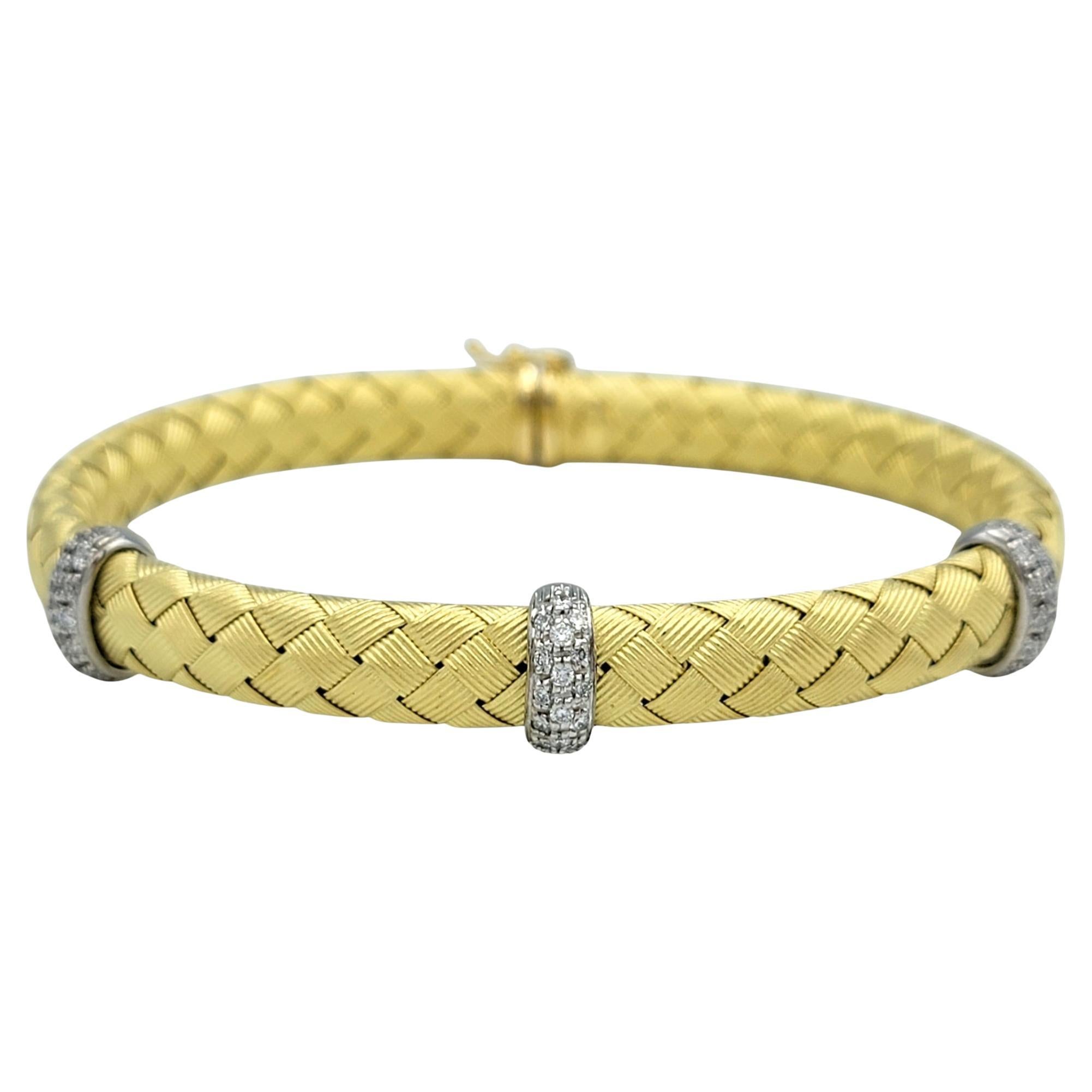 Roberto Coin Diamond and Sapphire Braided Flex Bangle Bracelet in 18 Karat Gold