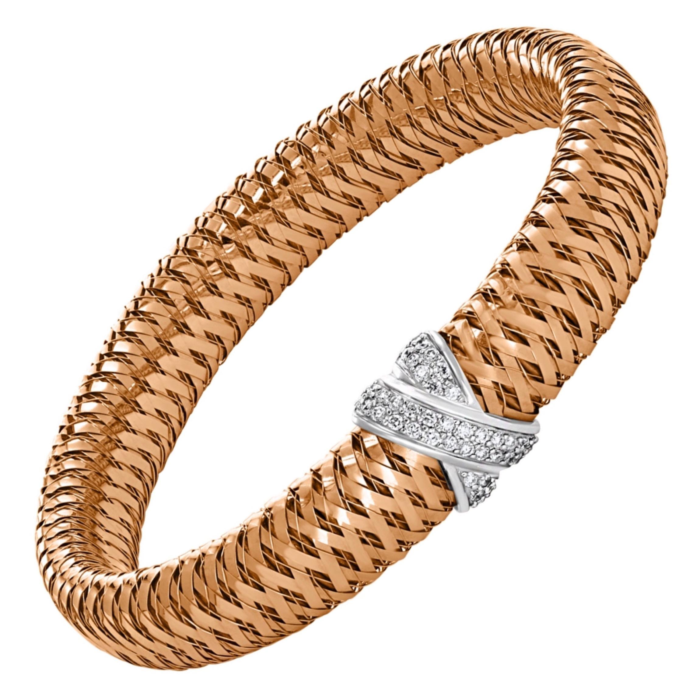 Bracelet jonc extensible Roberto Coin en or rose 18 carats et diamants (succession)