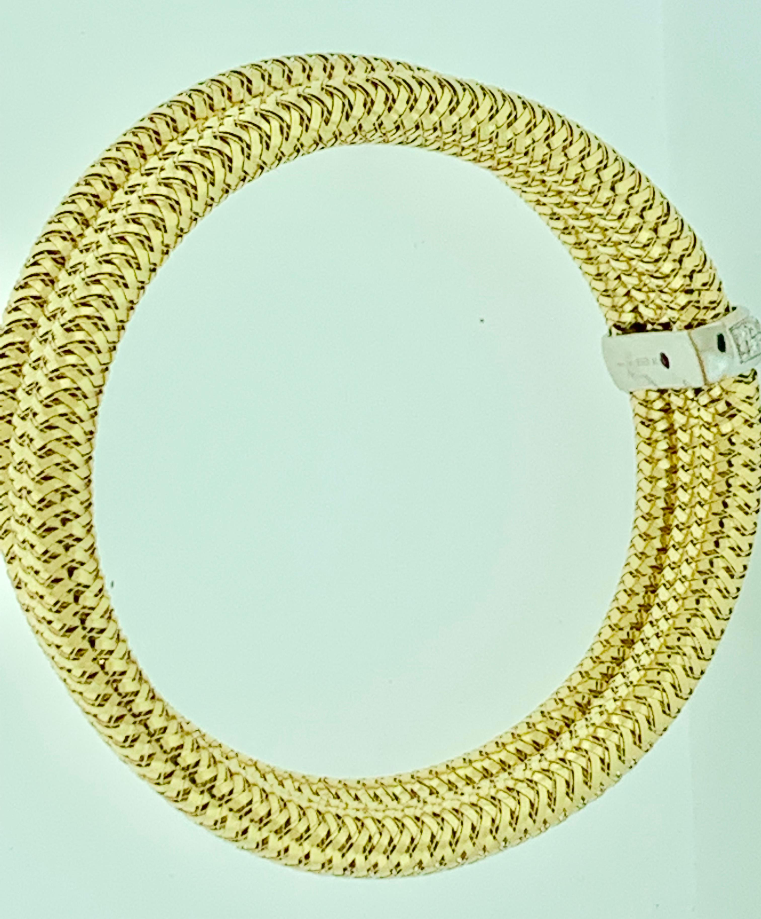Round Cut Roberto Coin Diamond Bangle Three-Row Bracelet in 18 Karat Yellow Gold Estate For Sale
