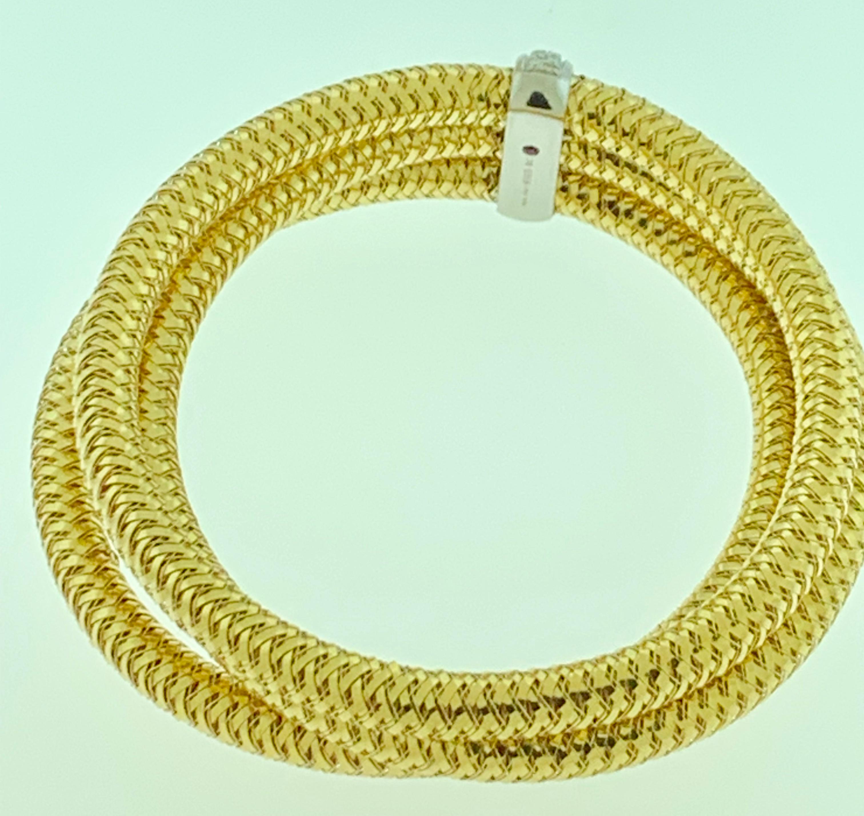 Women's Roberto Coin Diamond Bangle Three-Row Bracelet in 18 Karat Yellow Gold Estate