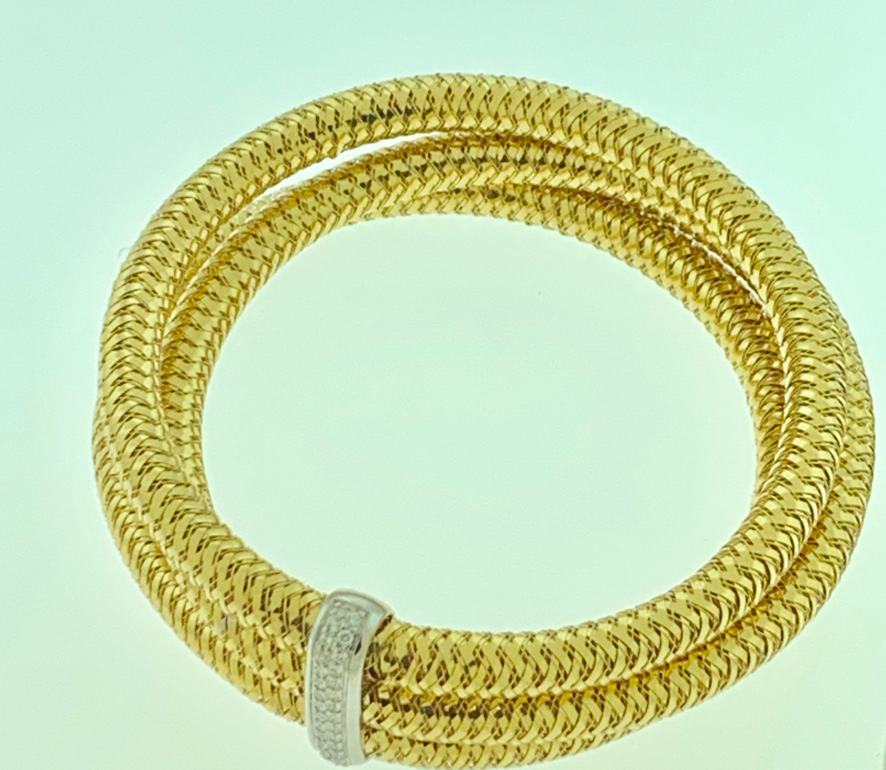 Roberto Coin Diamond Bangle Three-Row Bracelet in 18 Karat Yellow Gold Estate For Sale 1