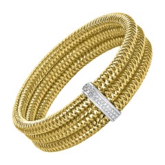 Roberto Coin Diamond Bangle Three-Row Bracelet in 18 Karat Yellow Gold Estate