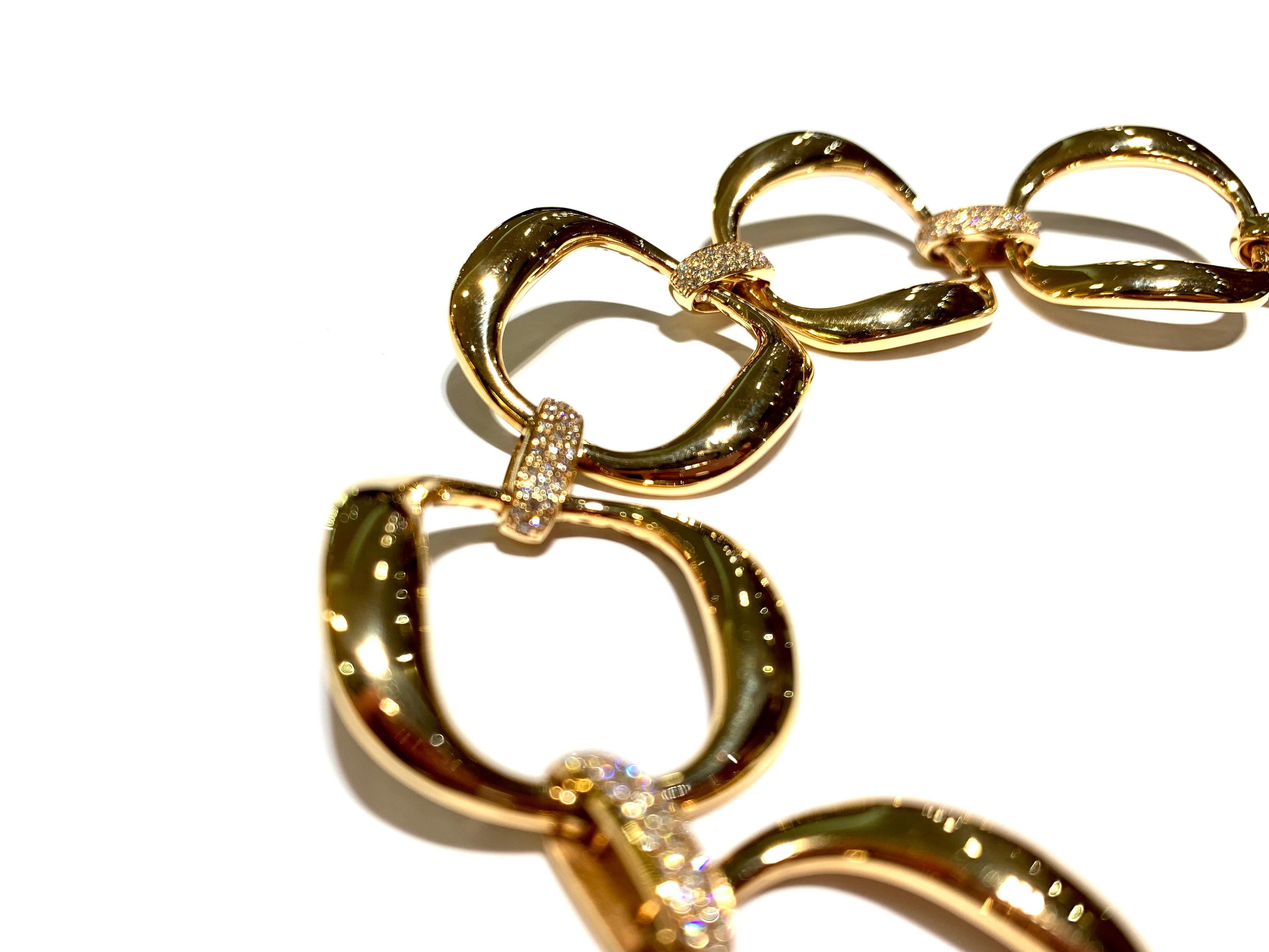 Roberto Coin Diamond Bracelet set in 18 karat pink gold 
Italian made 
0.67 carat diamonds 
link style 