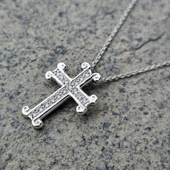 Roberto Coin Diamond Cross Necklace Pendant 18k White Gold 16" 3.4g