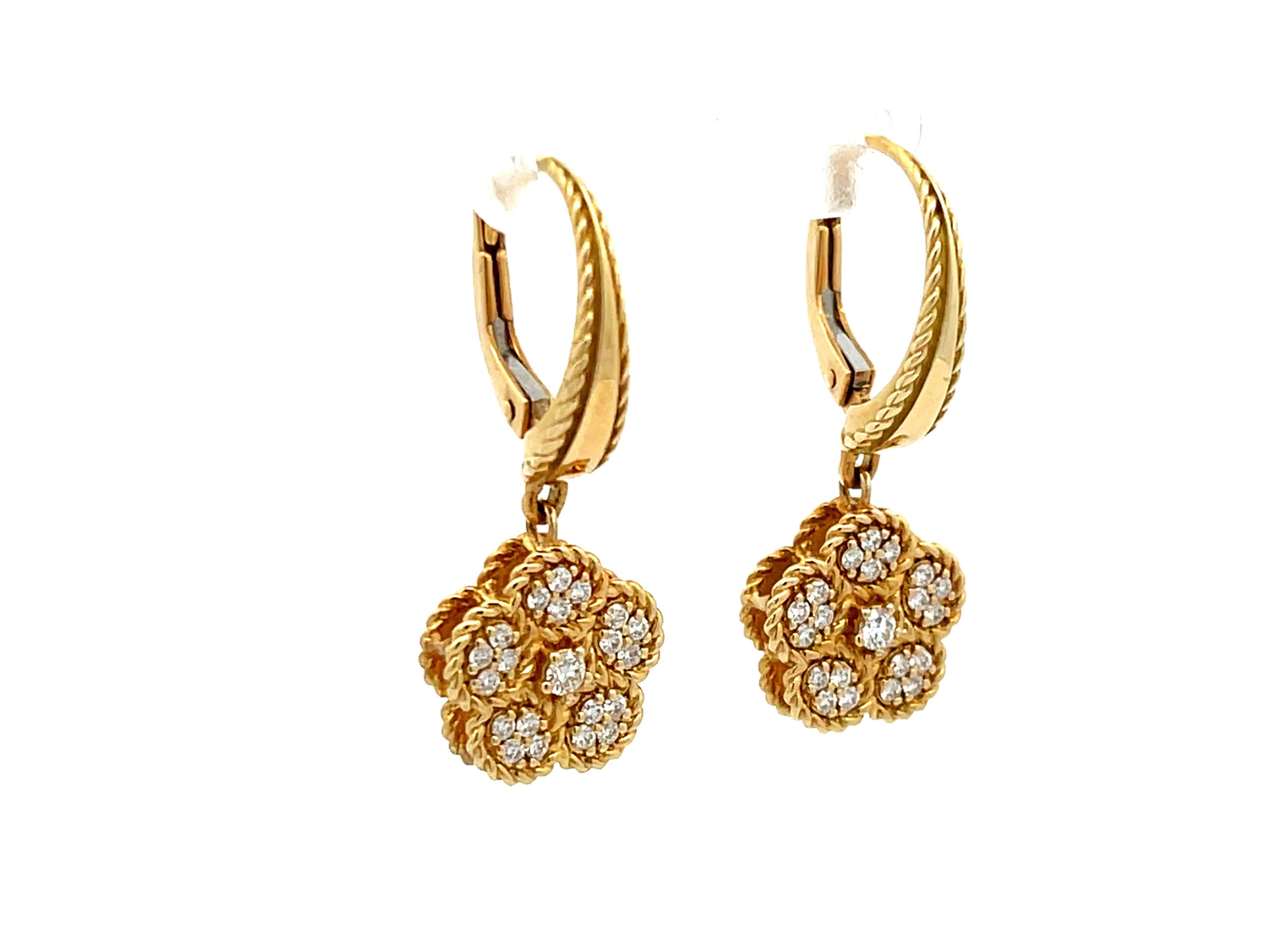 Roberto Coin Gänseblümchen-Tropfen-Ohrringe aus 18 Karat Gelbgold mit Diamanten (Moderne) im Angebot