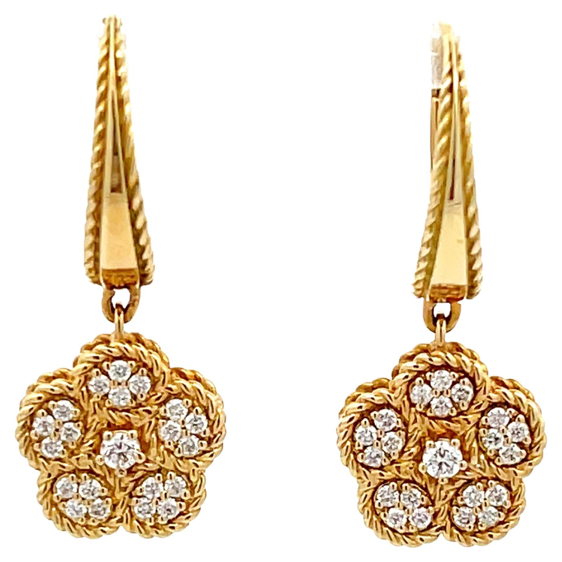 Roberto Coin Diamond Daisy Drop Earrings in 18k Yellow Gold For Sale