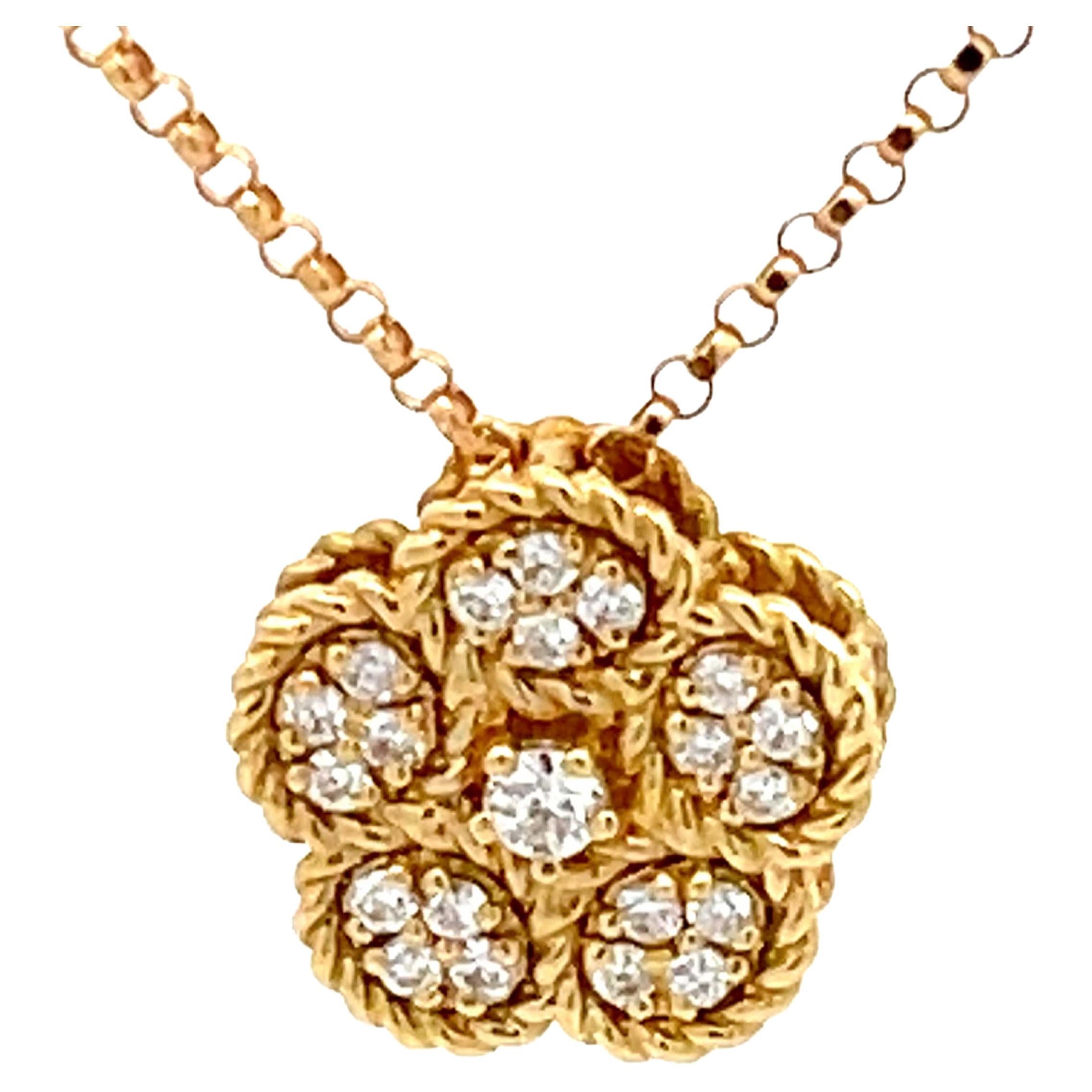 Roberto Coin Diamond Daisy Necklace in 18K Yellow Gold For Sale