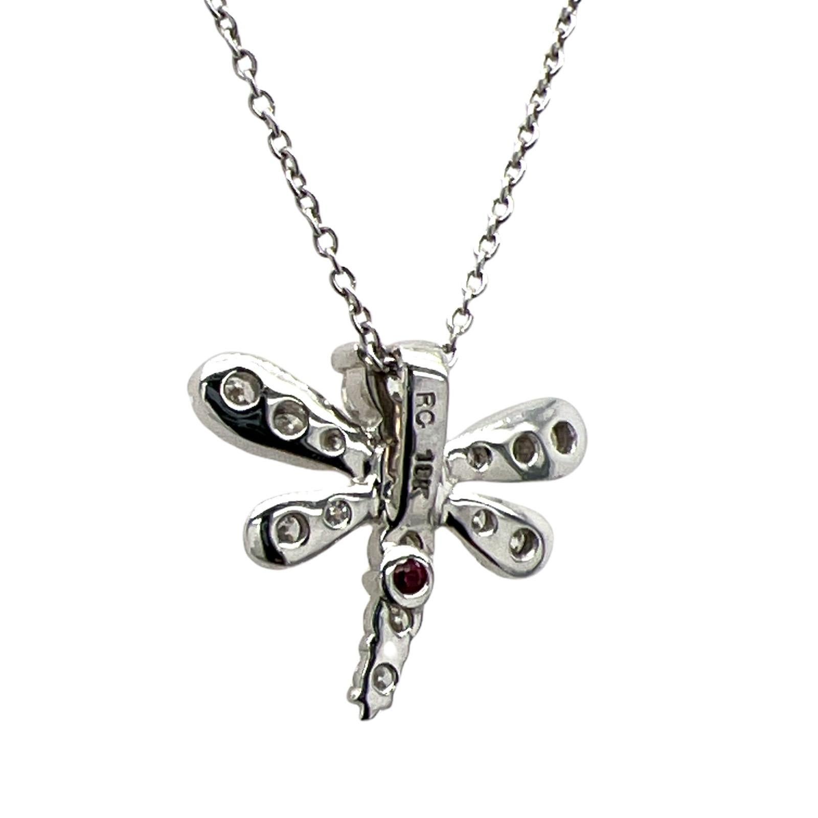 Modern Roberto Coin Diamond Dragonfly Pendant Necklace Tiny Treasures Collection 18KWG