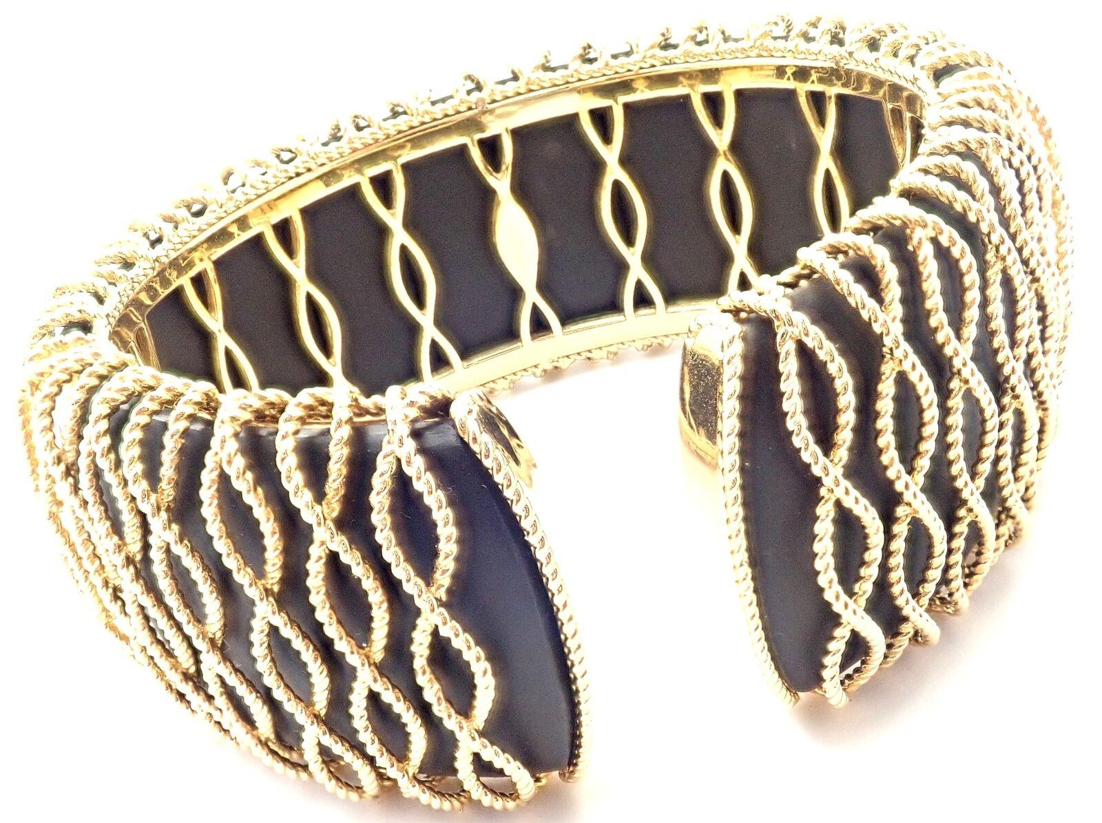 Roberto Coin Diamond Ebony Wood Cuff Yellow Gold Bangle Bracelet In Excellent Condition For Sale In Holland, PA