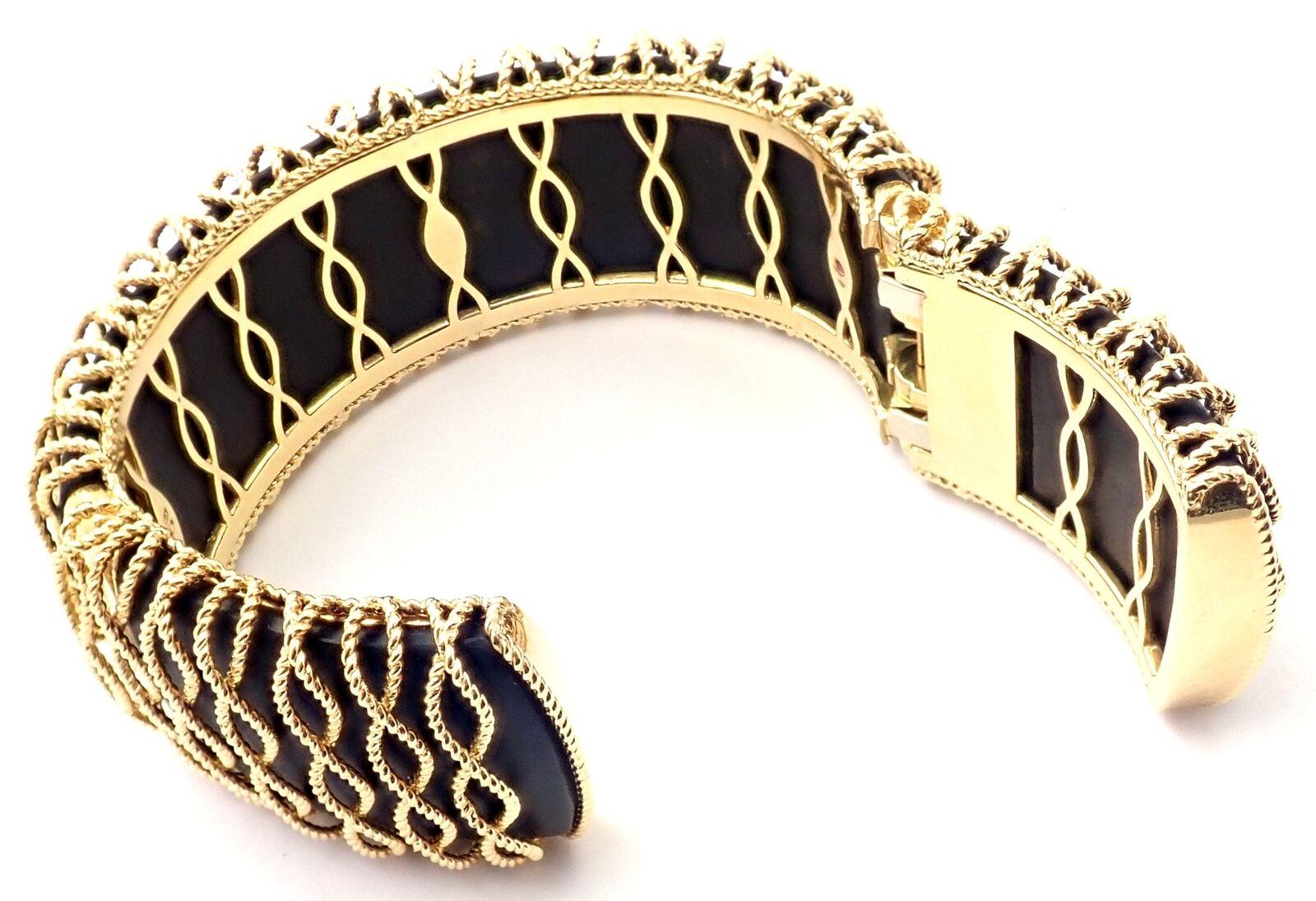 Roberto Coin Diamond Ebony Wood Cuff Yellow Gold Bangle Bracelet For Sale 1