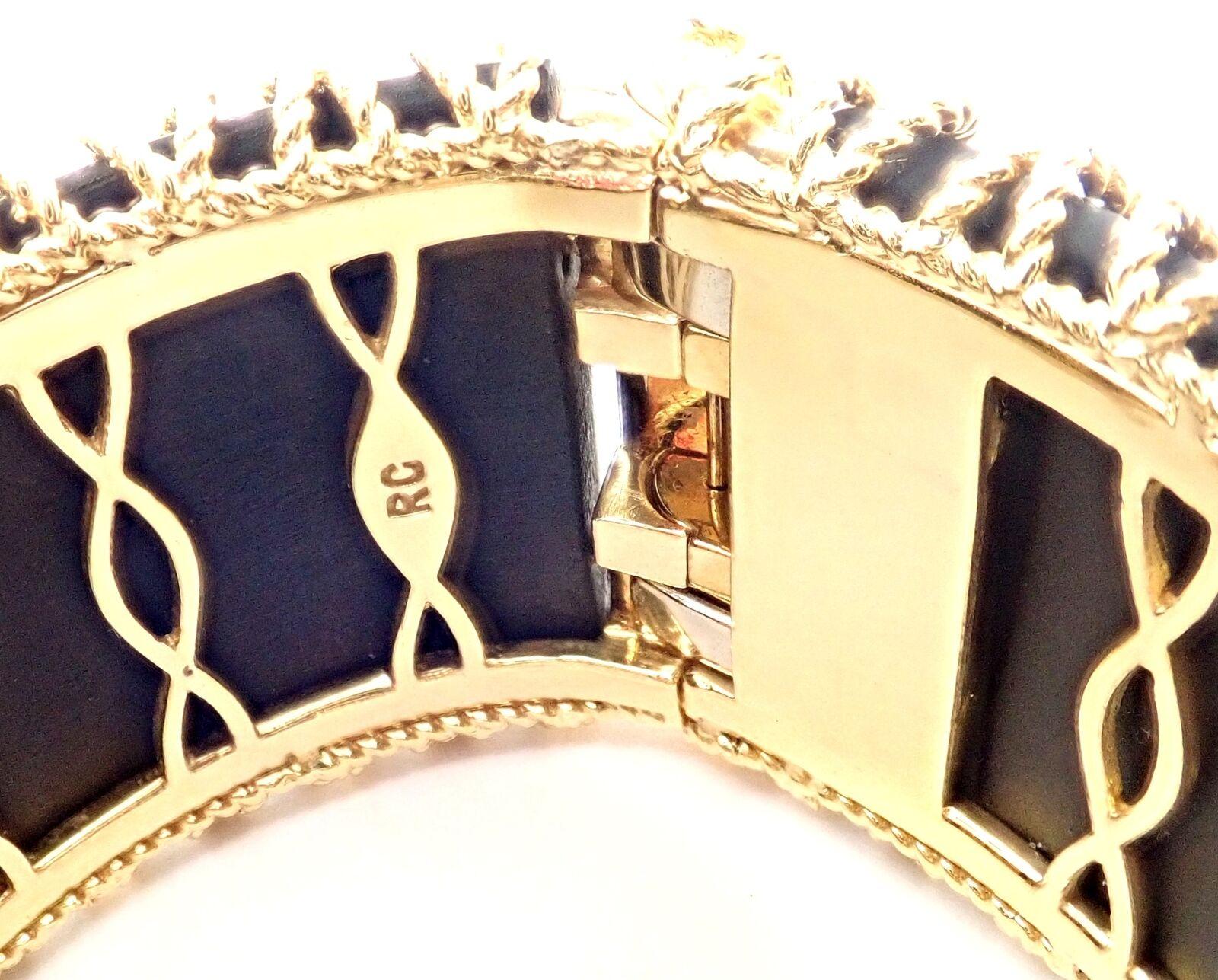 Roberto Coin Diamond Ebony Wood Cuff Yellow Gold Bangle Bracelet 2