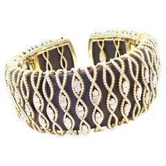 Roberto Coin Diamond Ebony Wood Cuff Yellow Gold Bangle Bracelet